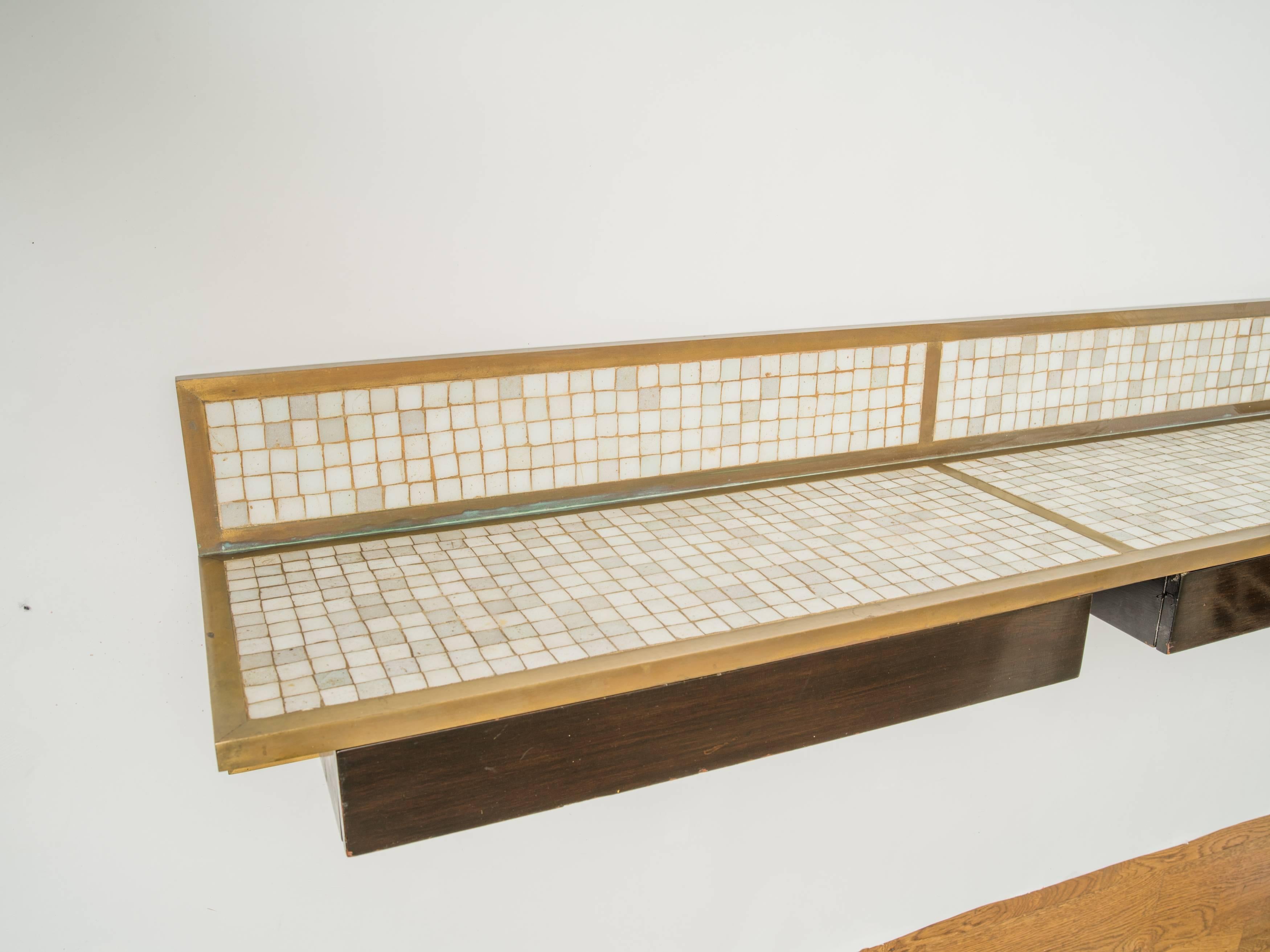 20th Century Walnut and Italian Glass Tile Wall Console