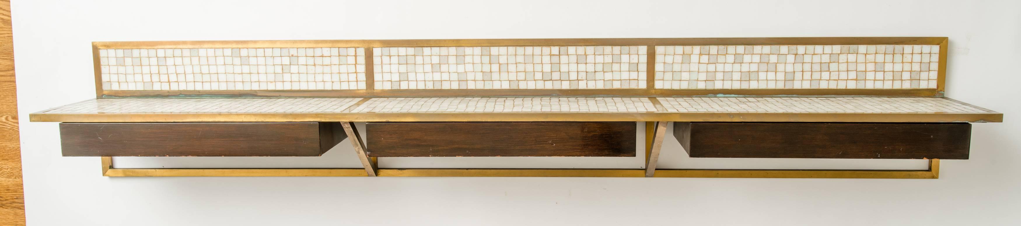 Murano Glass Walnut and Italian Glass Tile Wall Console