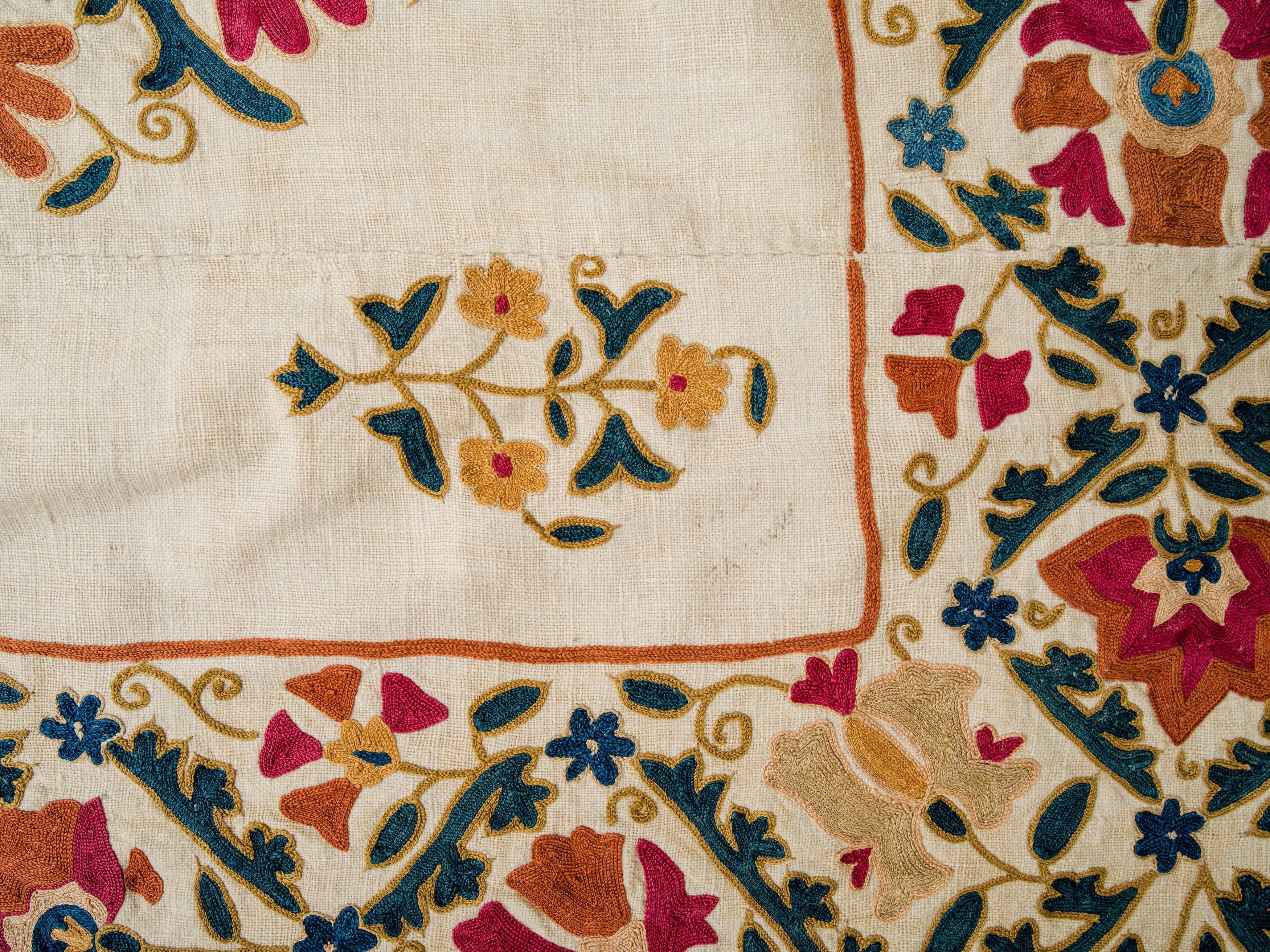 19th Century Uzbek Silk Embroidered Suzani Tapestry For Sale 1
