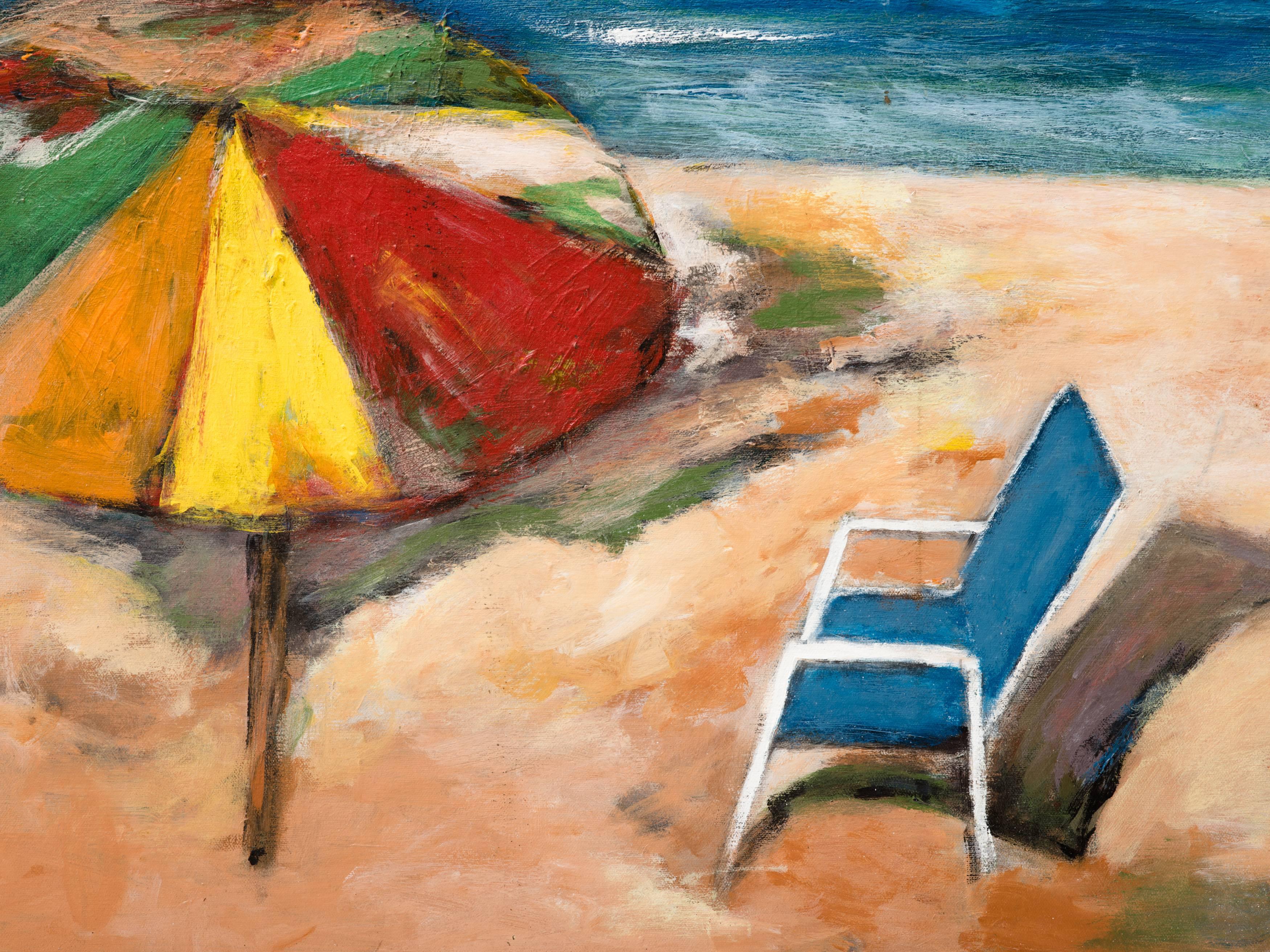 XX secolo Surrealist Mediterranean Beach Scene Painting, circa 1983 in vendita
