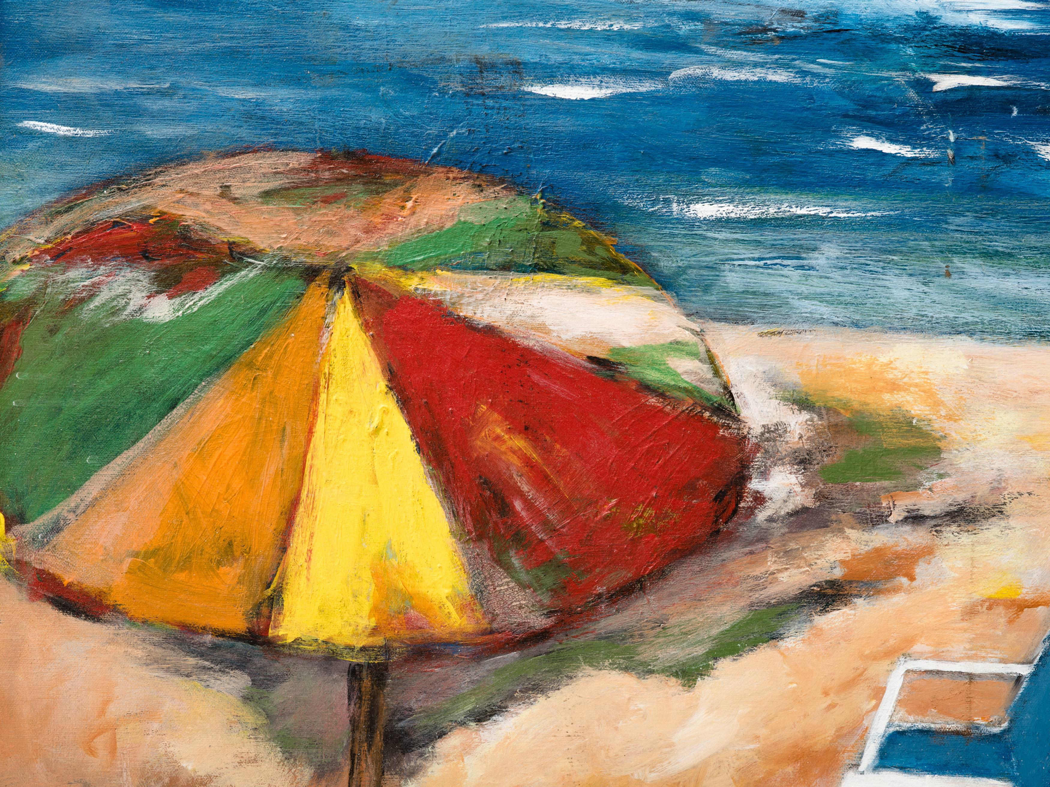Tela Surrealist Mediterranean Beach Scene Painting, circa 1983 in vendita