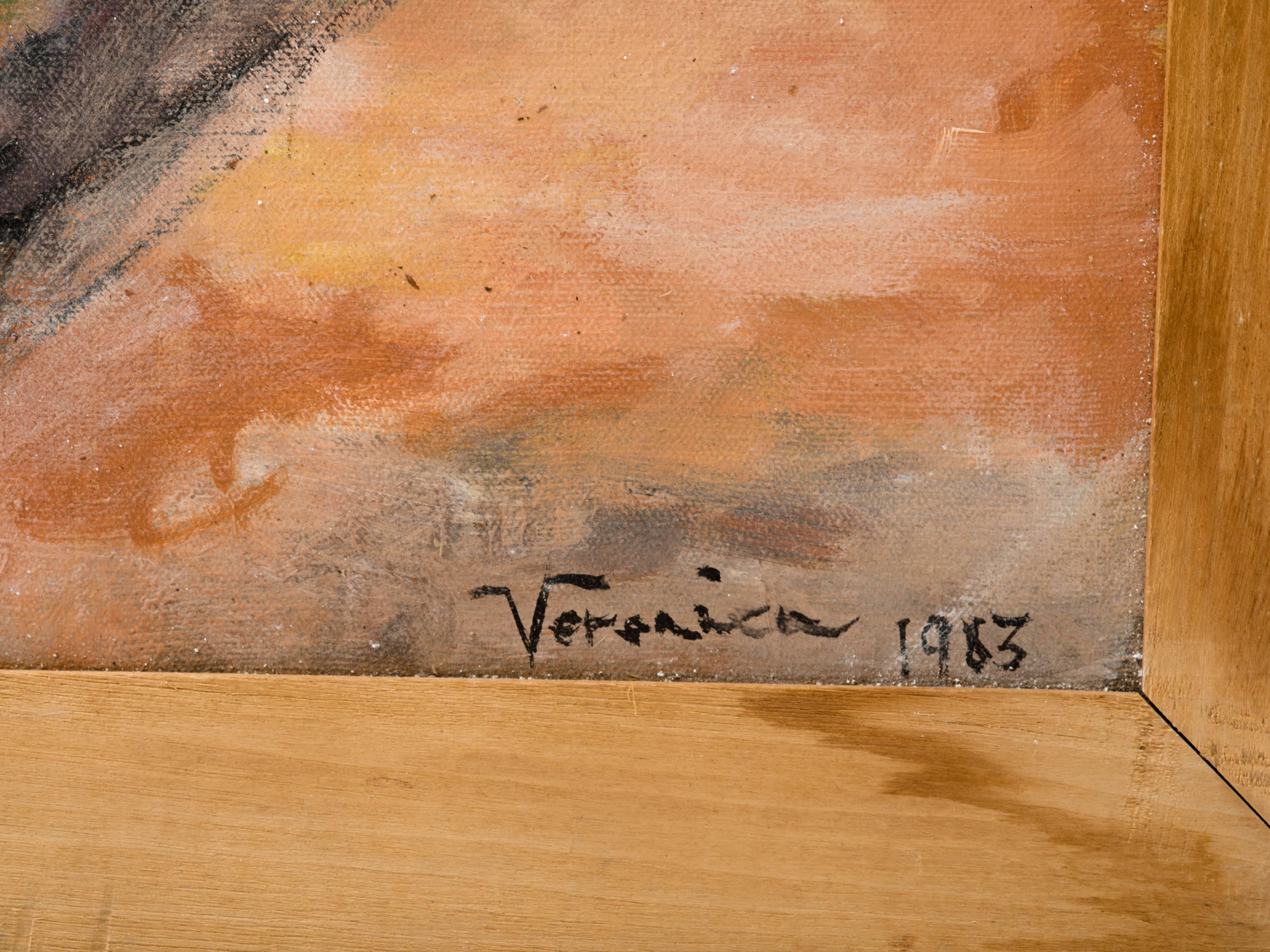 Surrealist Mediterranean Beach Scene Painting, circa 1983 in vendita 2