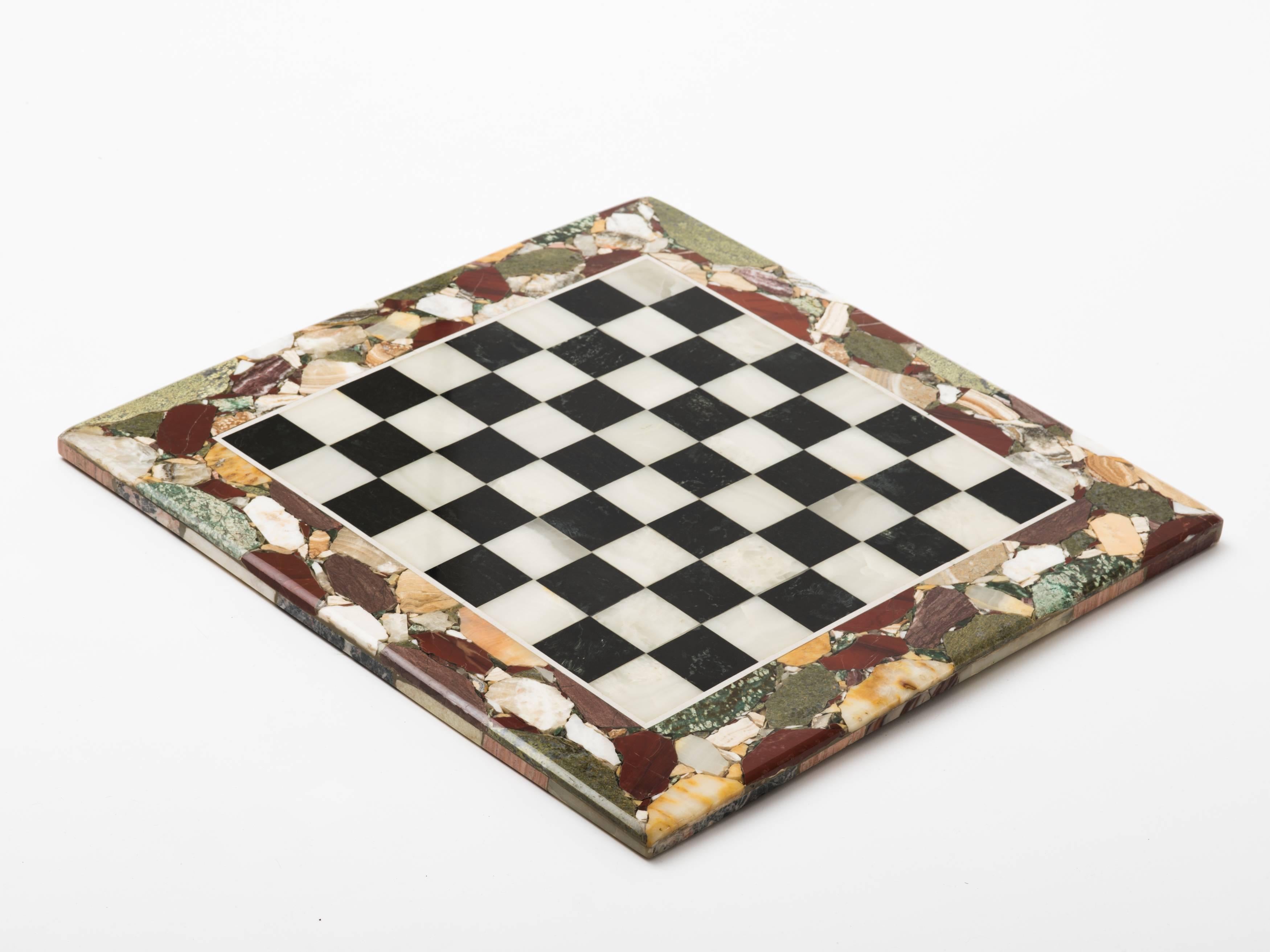 Mid-Century Modern Pietra Dura Specimen Framed Italian Marble Game Board