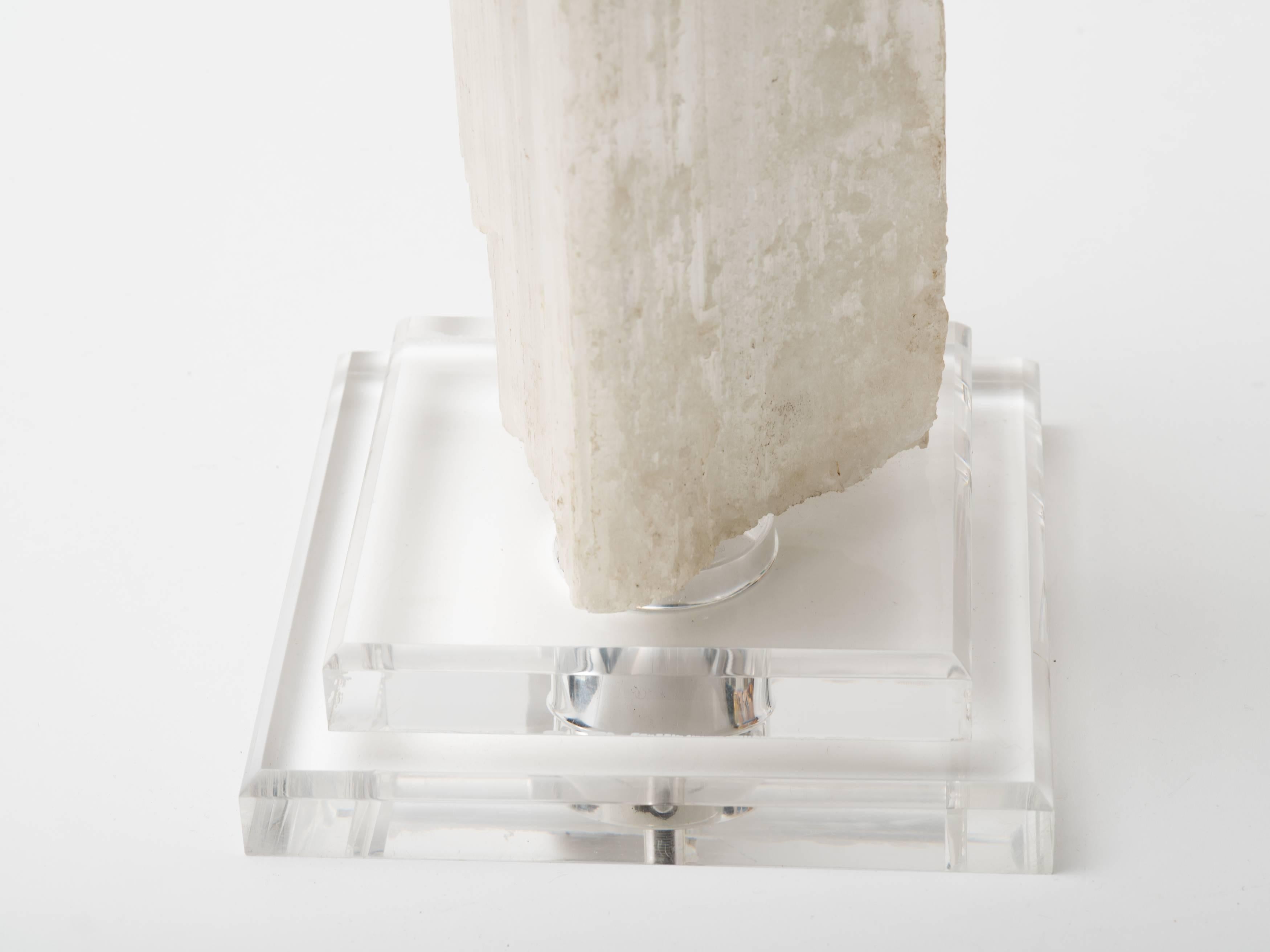 Contemporary Natural Selenite Specimen Column Lamp For Sale