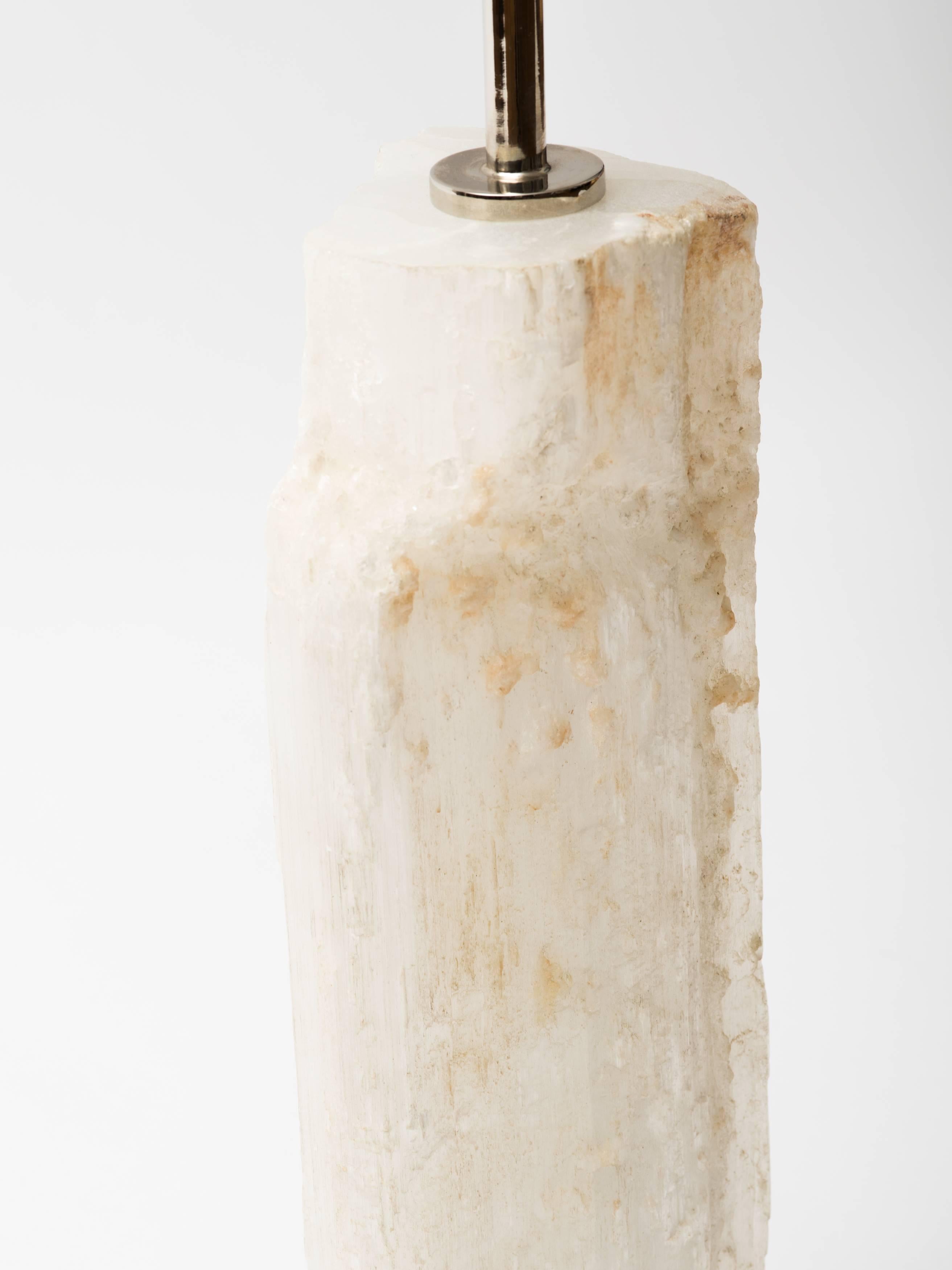 Stone Natural Selenite Specimen Column Lamp For Sale