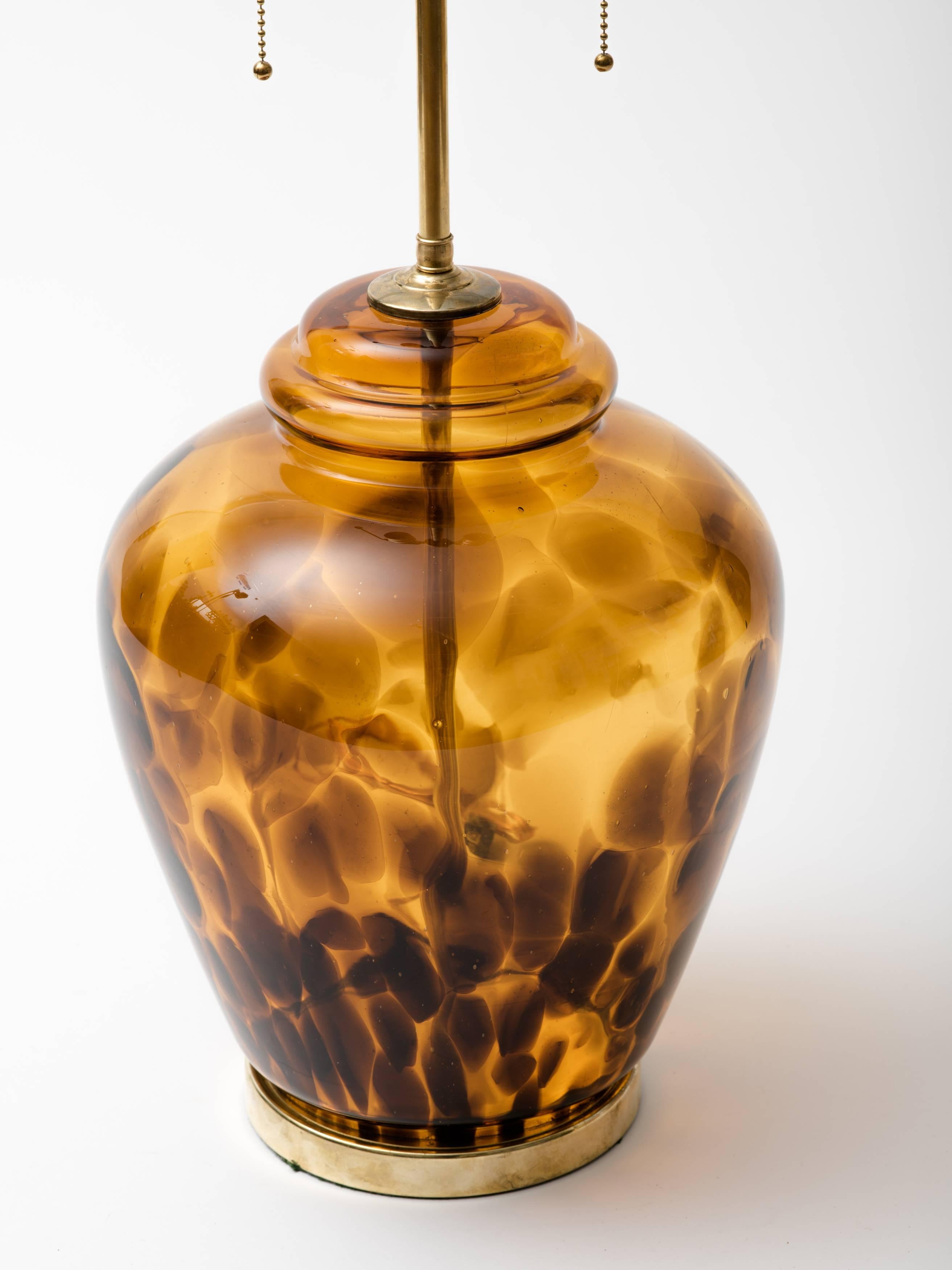 Mid-Century Modern Tortoise Shell Glass Ginger Jar Lamps