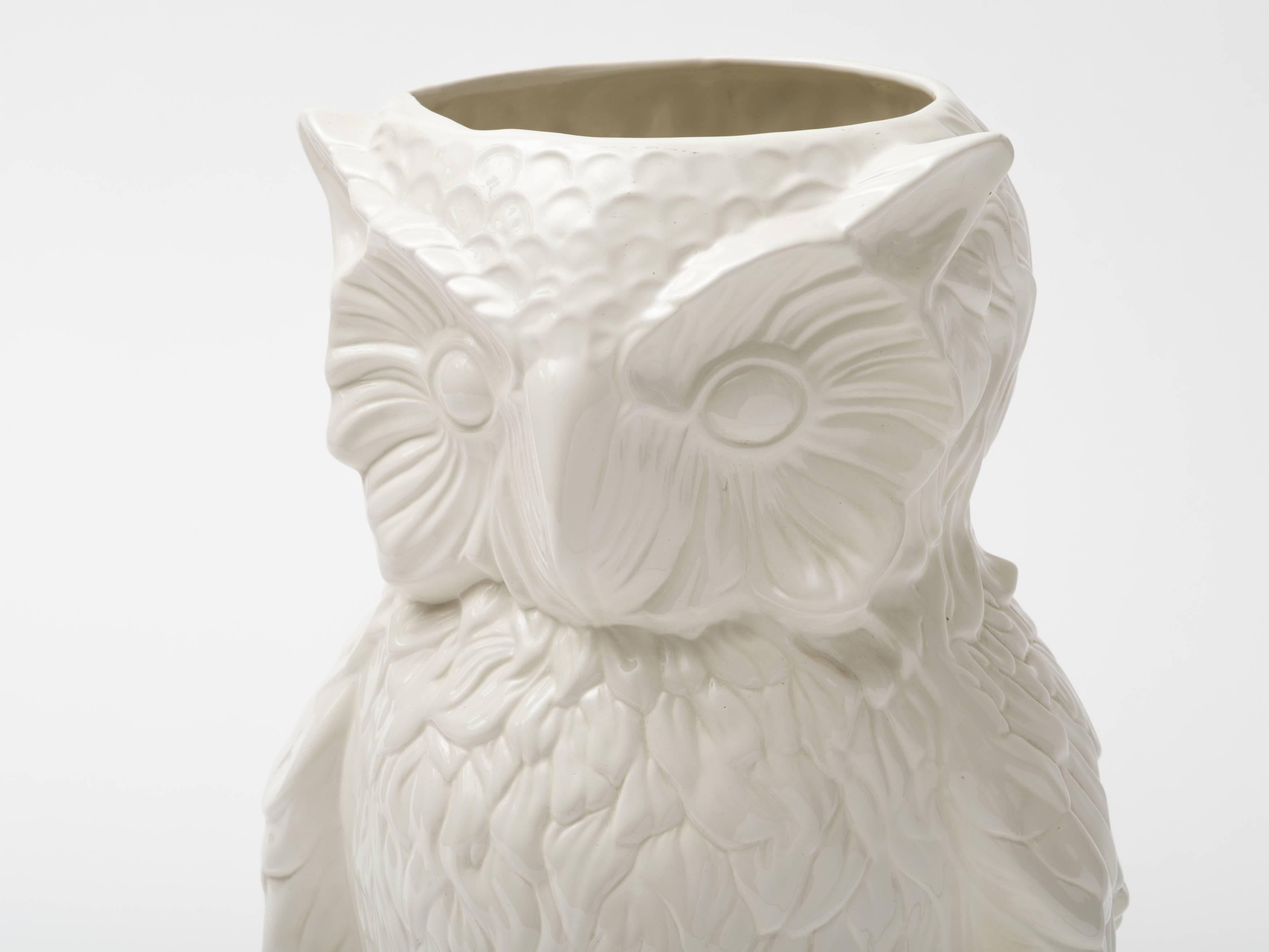Mid-Century Modern Italian 1960s Ceramic Owl Umbrella Stand Vase