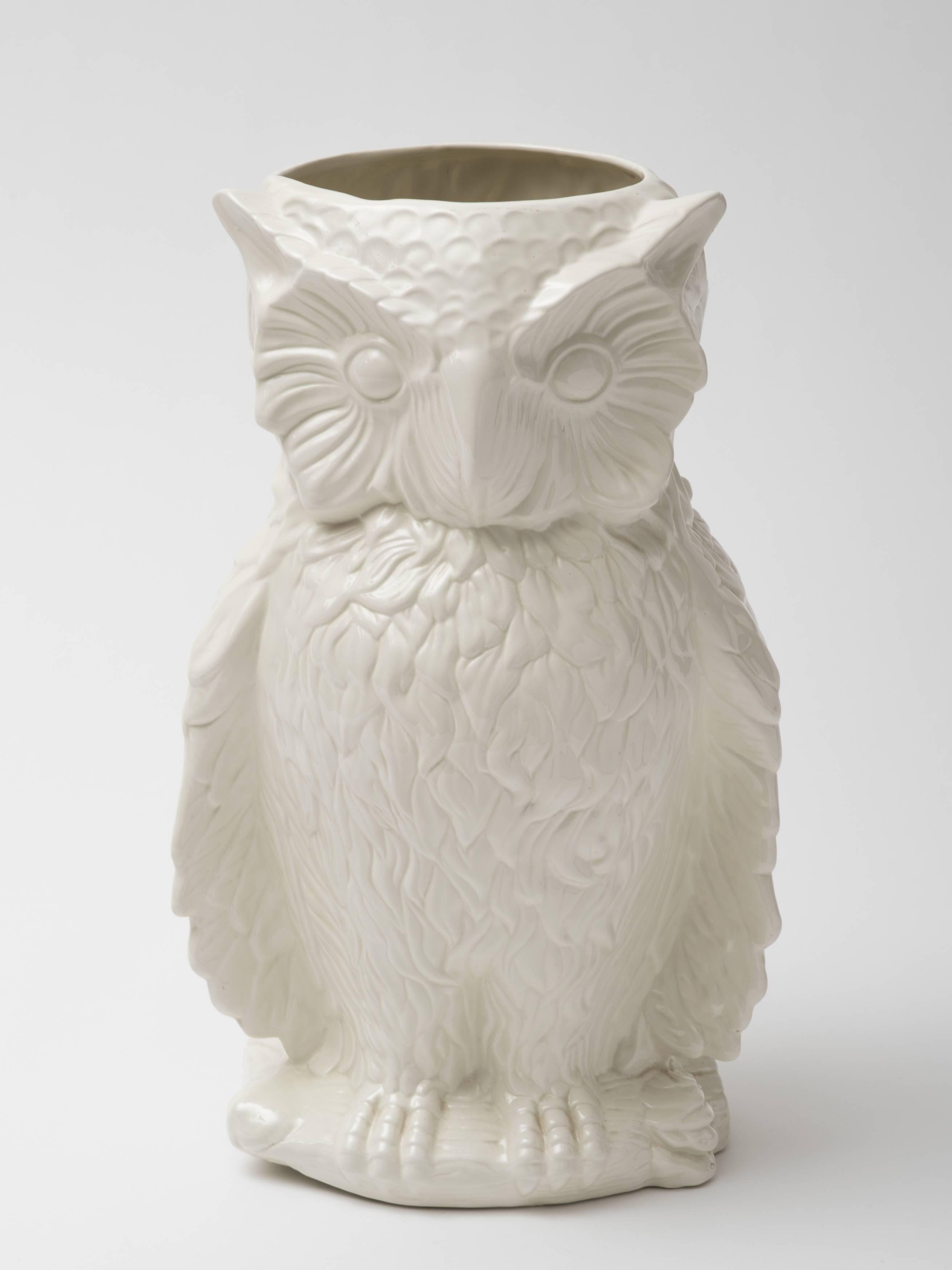 Molded Italian 1960s Ceramic Owl Umbrella Stand Vase