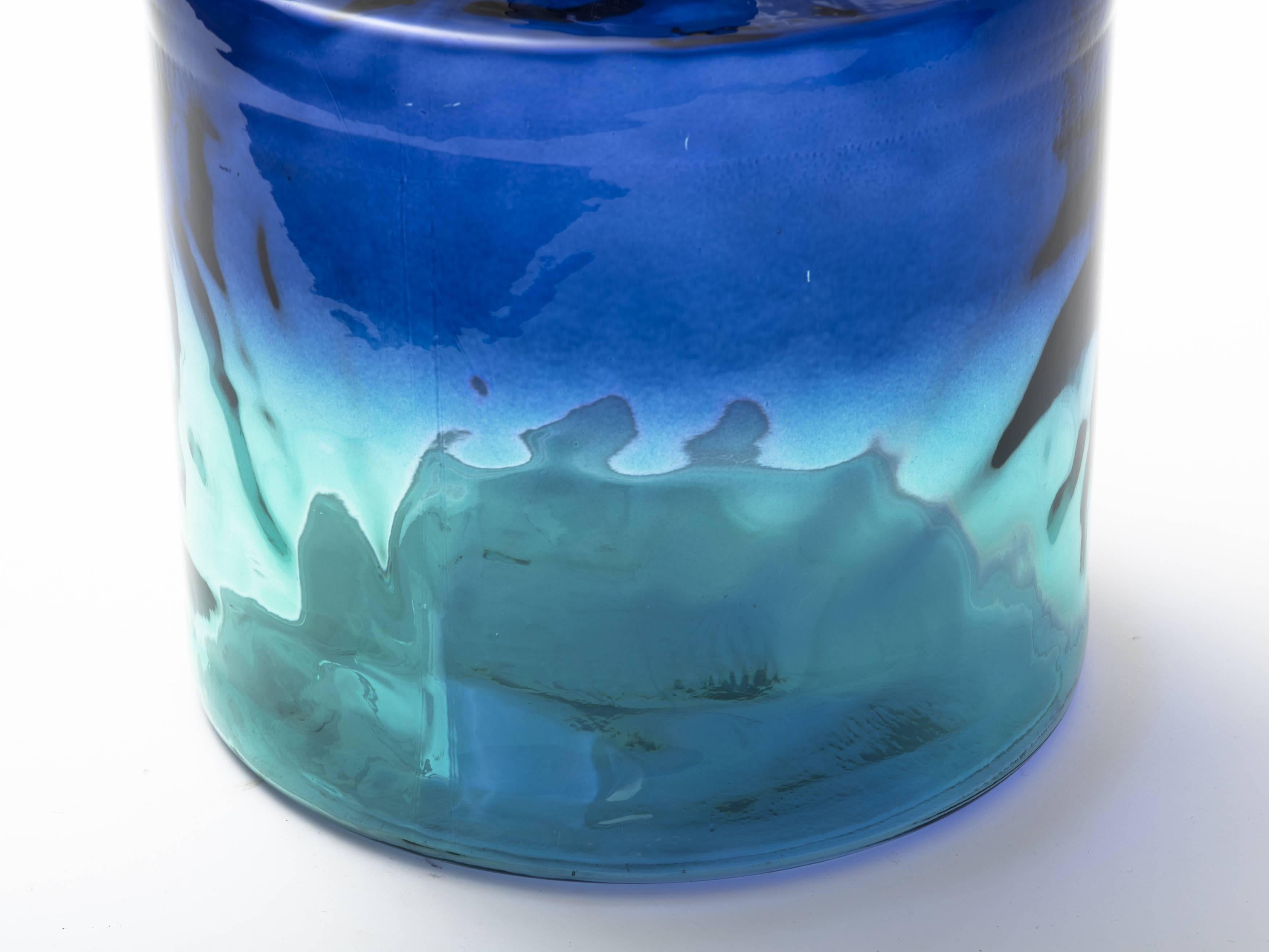 American Monumental Indigo and Aquamarine Glass Bottle