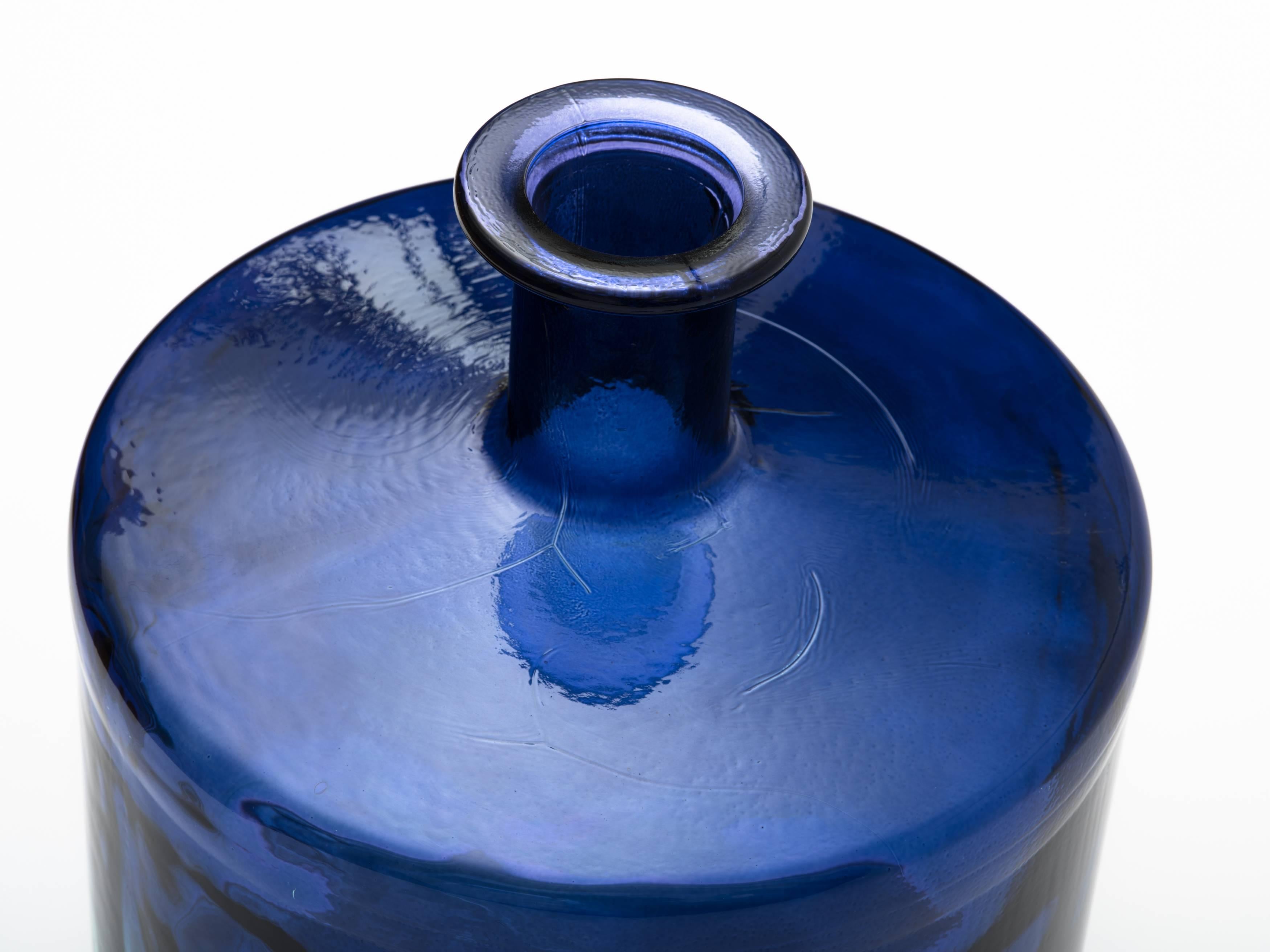 20th Century Monumental Indigo and Aquamarine Glass Bottle