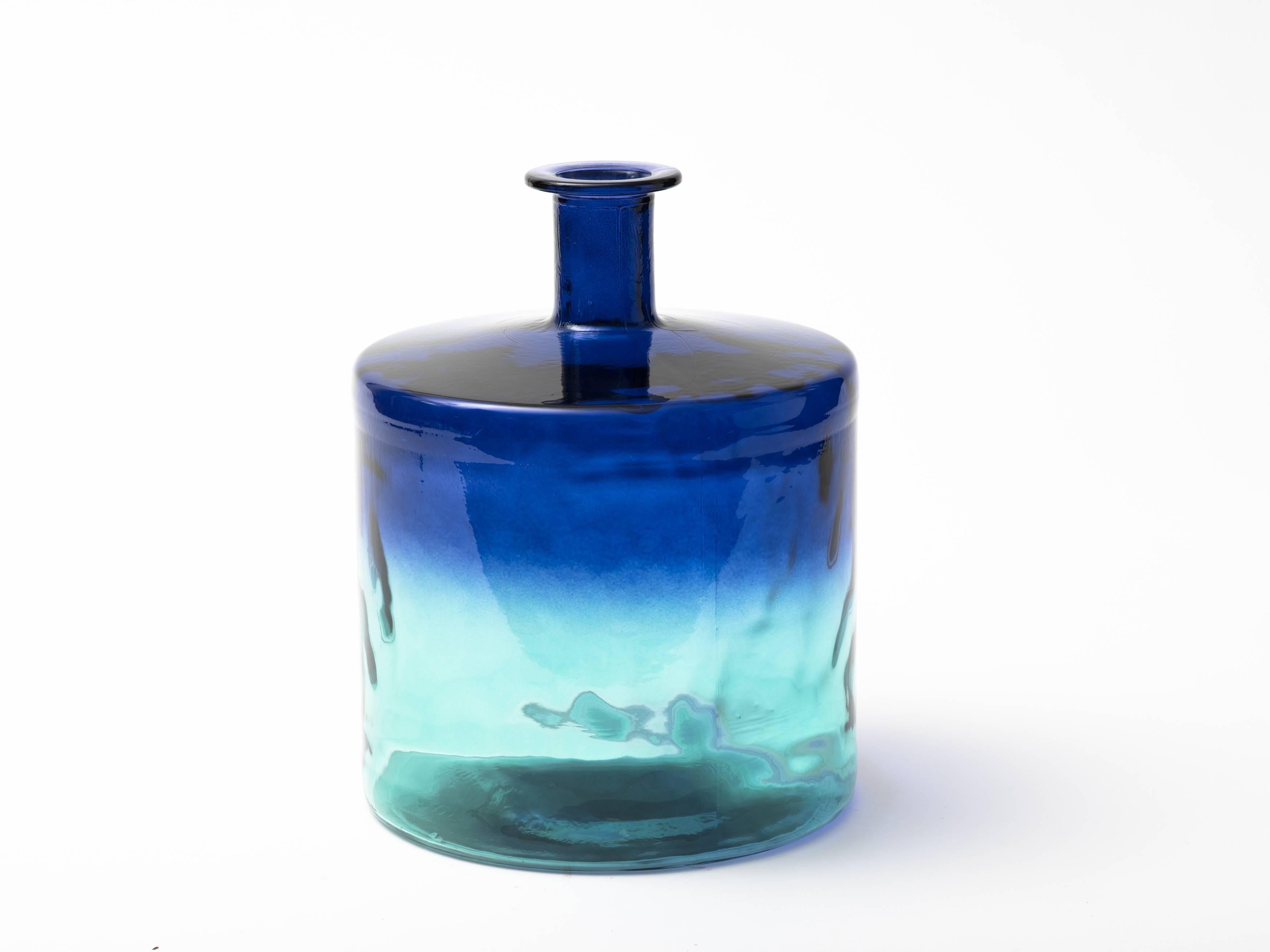 Monumental Indigo and Aquamarine Glass Bottle 1