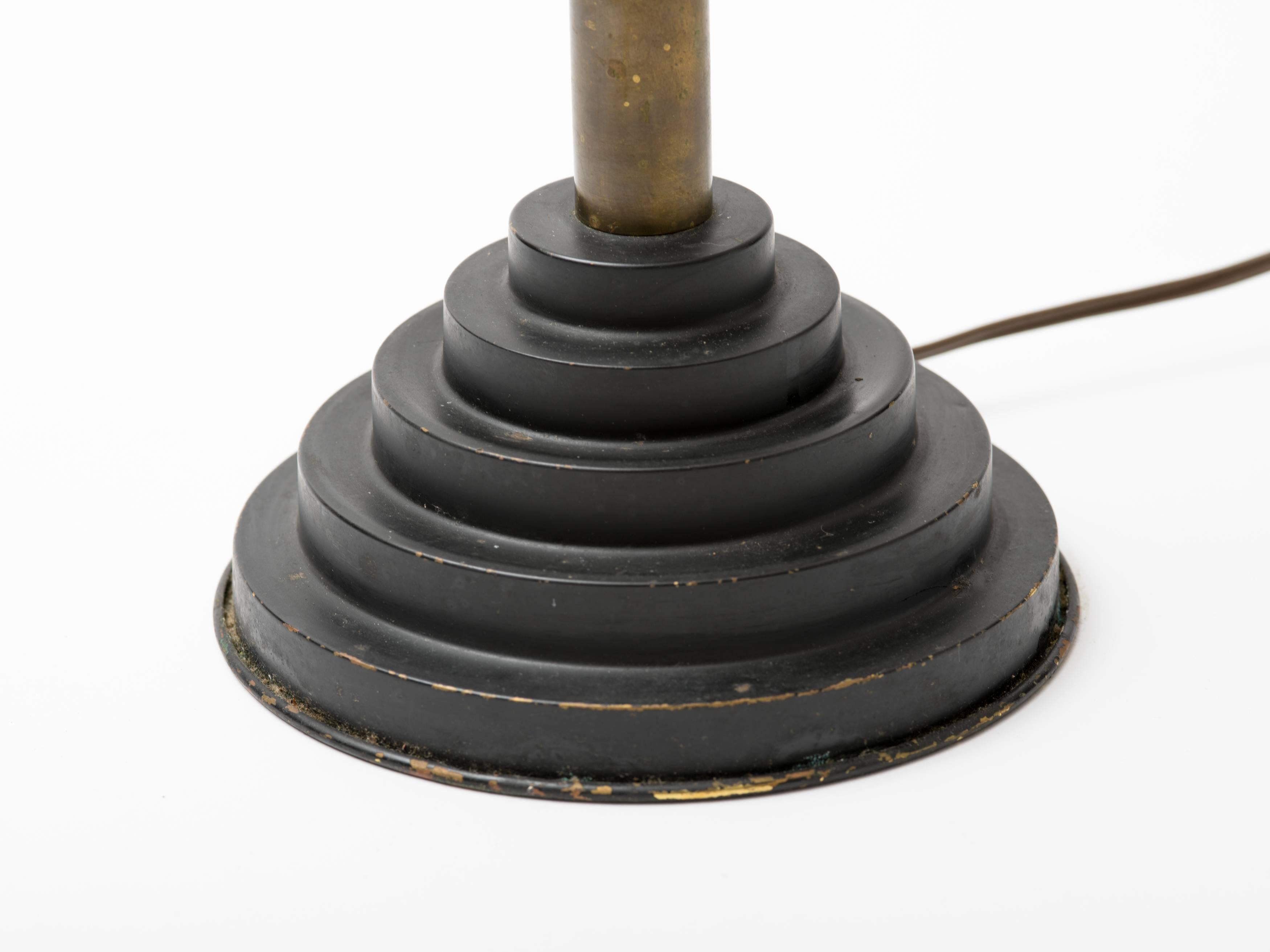 Machine Age Patinated Brass Skyscraper Lamp In Good Condition For Sale In New York, NY
