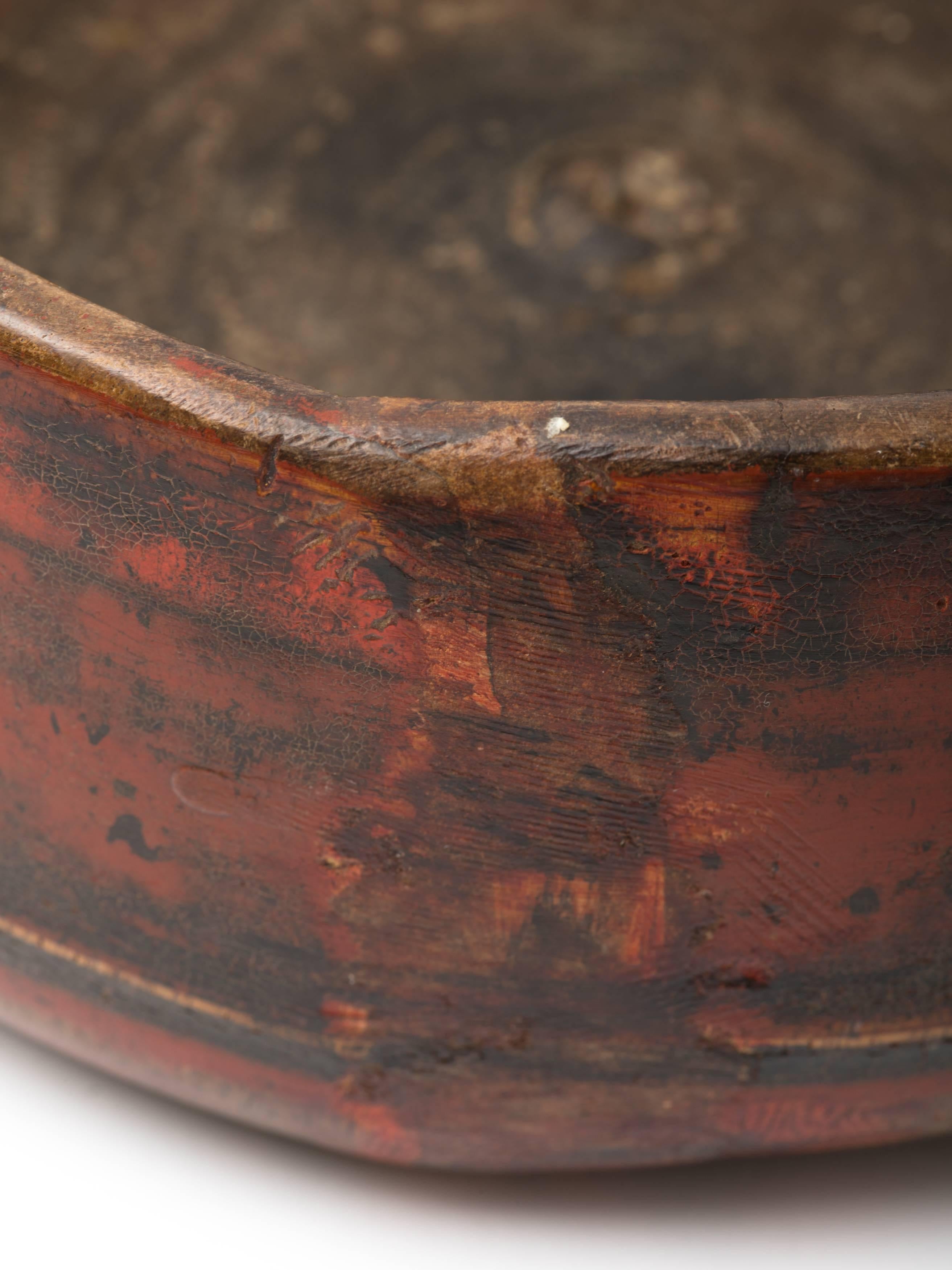 Tibetan Antique Asian Red Lacquered Wood Bowl