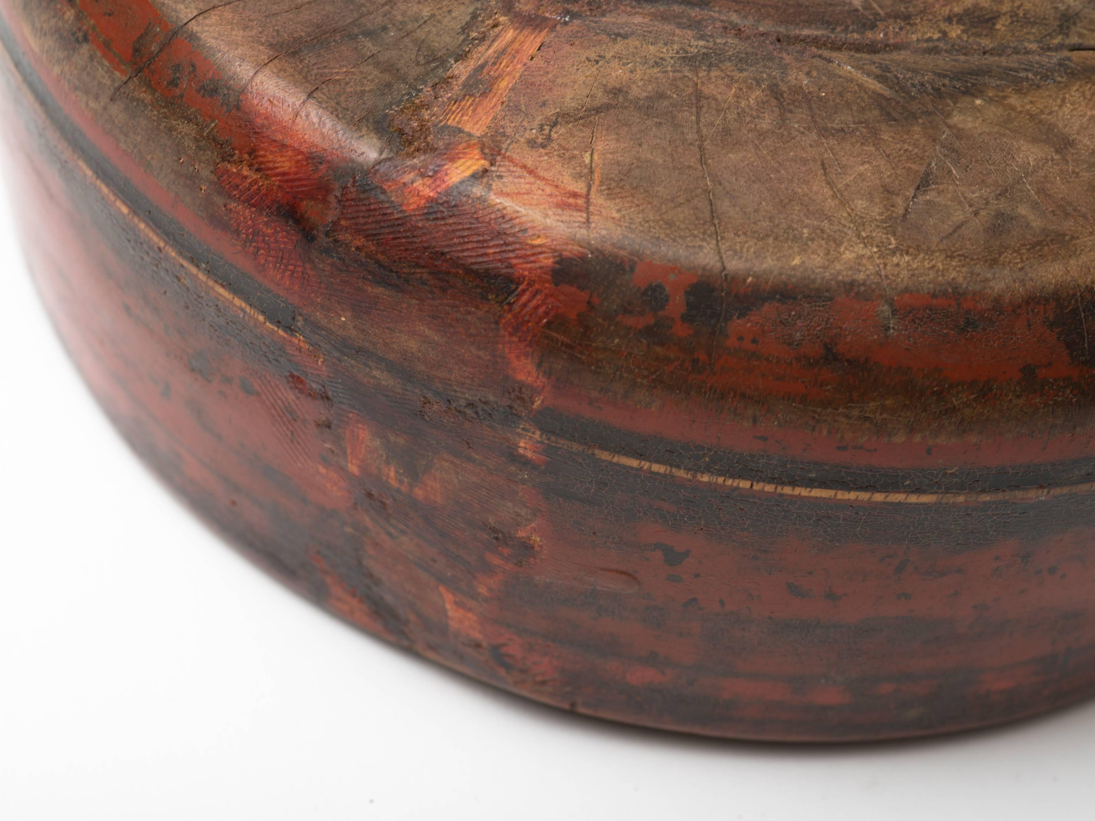 19th Century Antique Asian Red Lacquered Wood Bowl