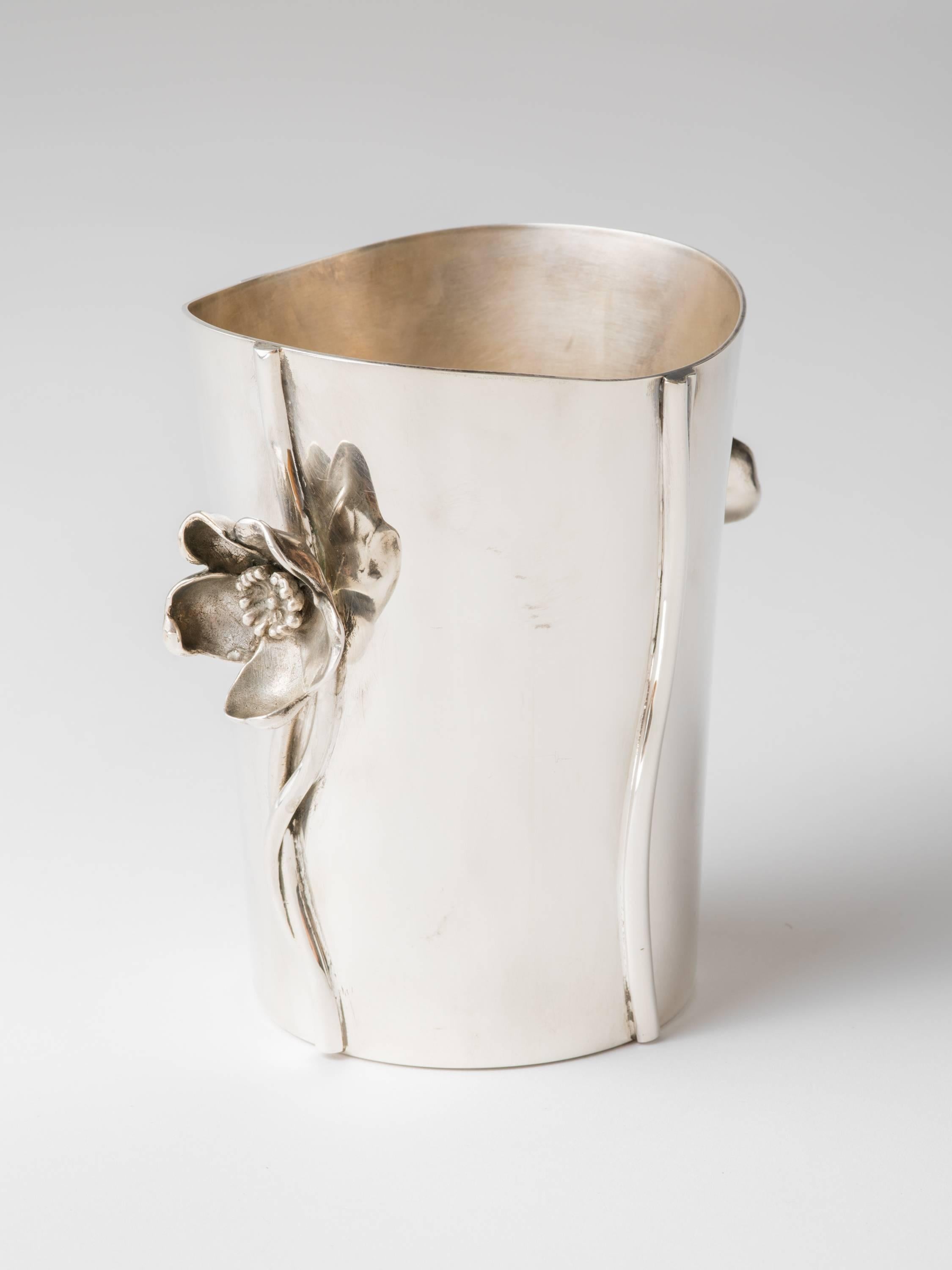 Christofle silver plate wine cooler with hand-wrought anenome handles, France, 20th C.