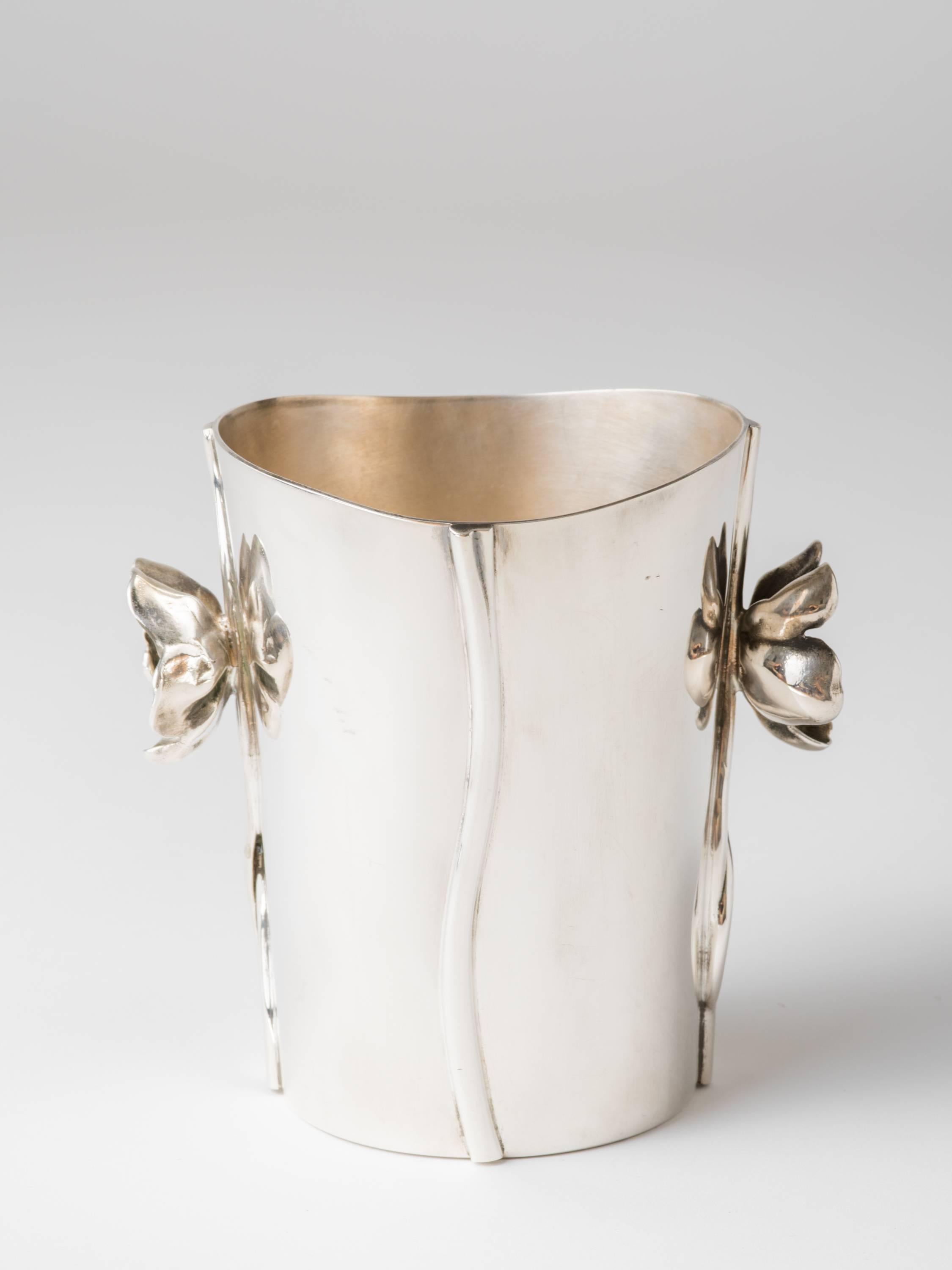 Modern Christofle Silver Plate Anemone Wine Cooler