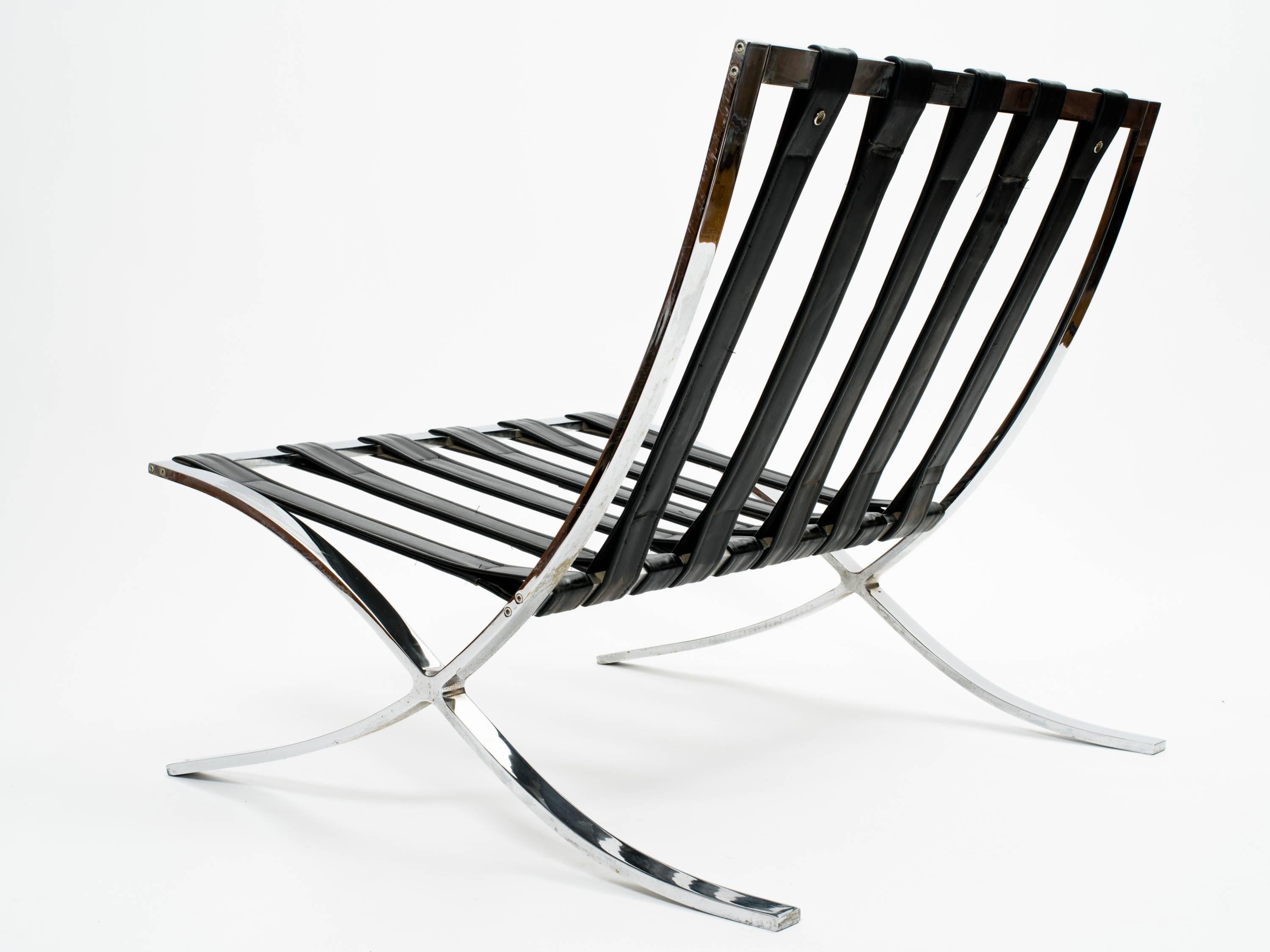 Mid-Century Modern Italian Barcelona Style Chair and Ottoman Frames For Sale