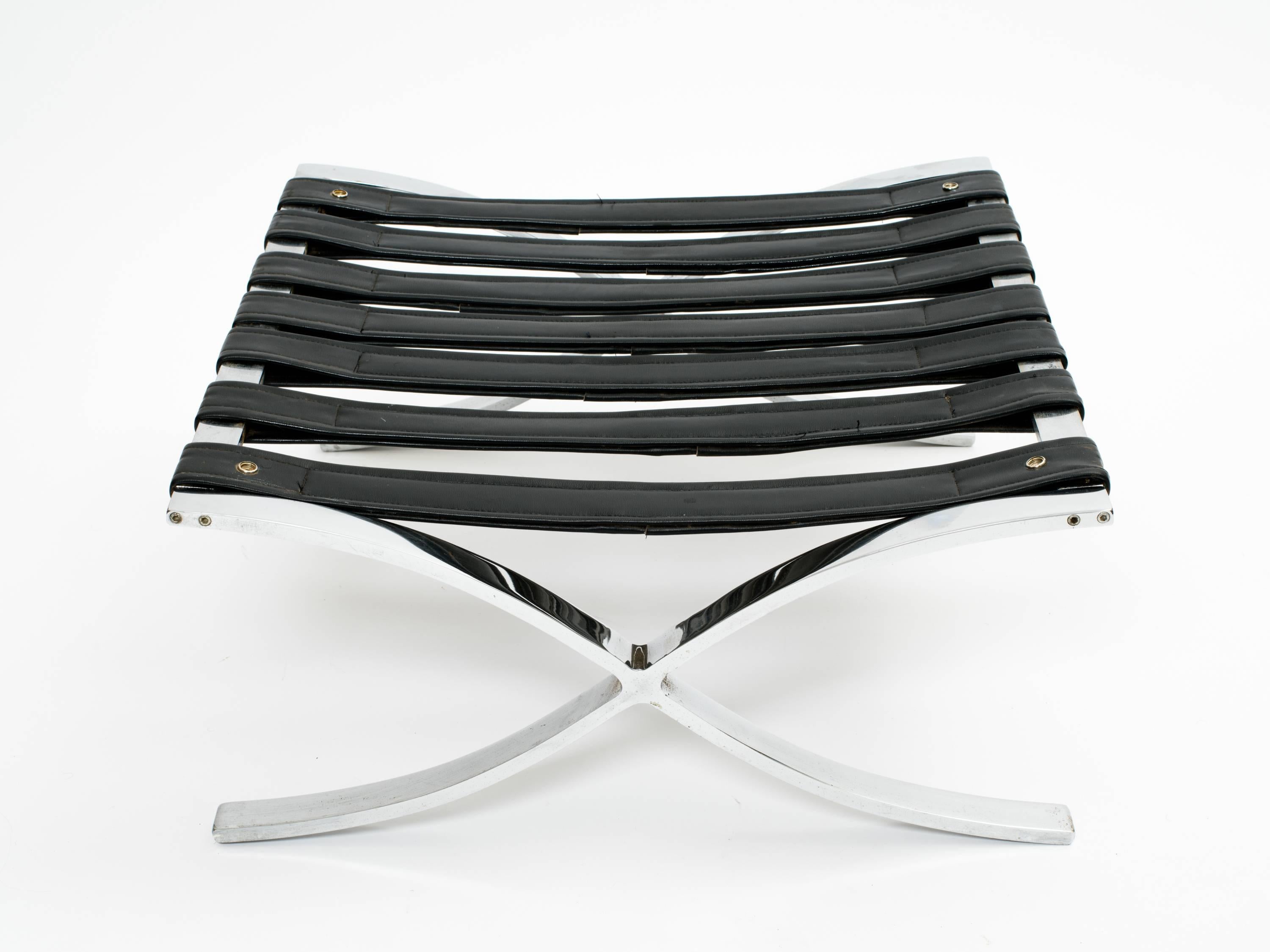 Steel Italian Barcelona Style Chair and Ottoman Frames For Sale