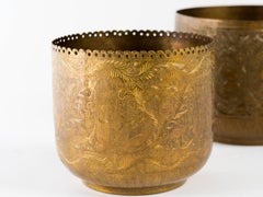 Vintage Indian Engraved Brass Jardiniere Vessel