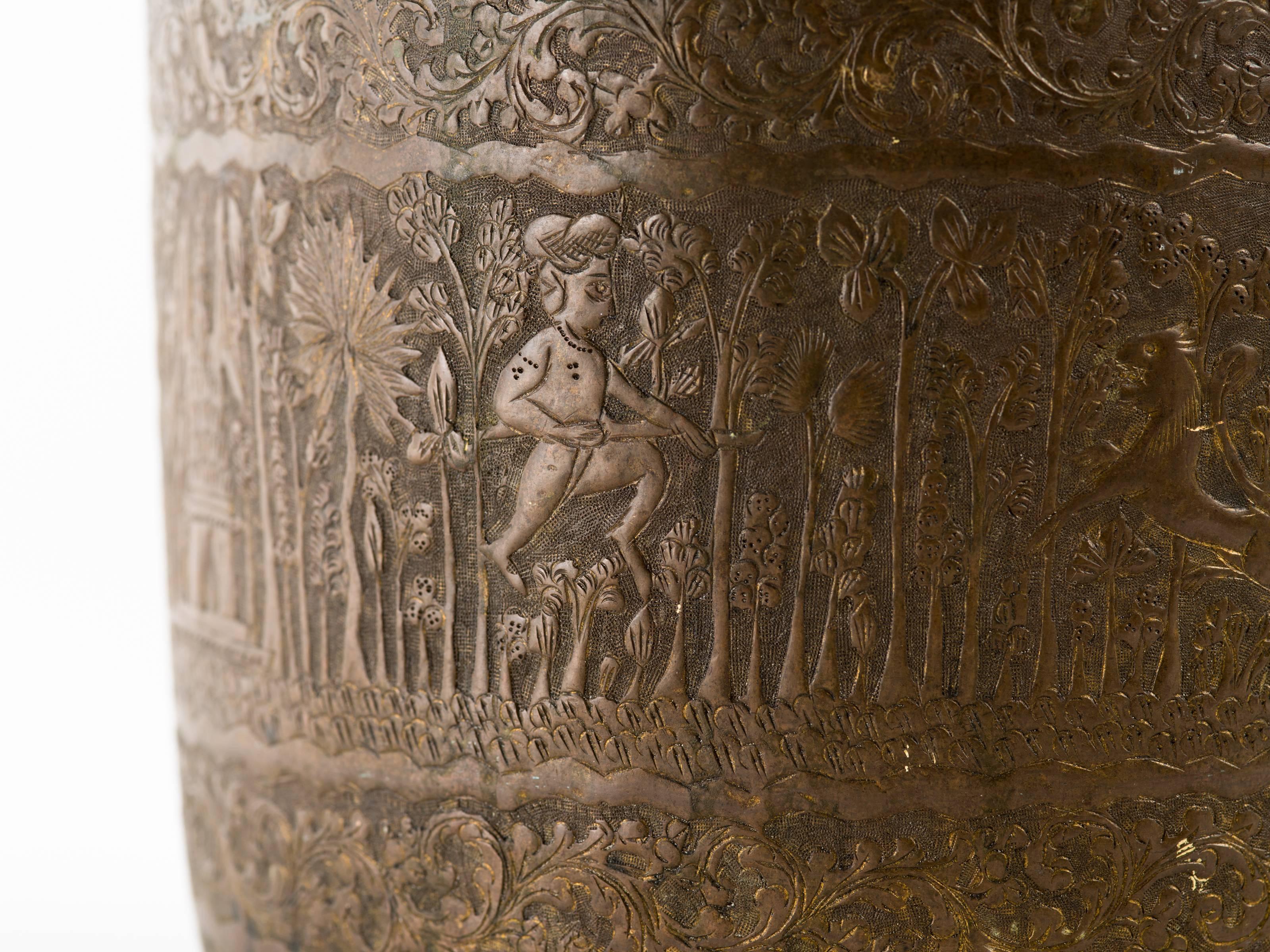 Anglo-Indian Antique Engraved Brass Indian Vessel Jardinière