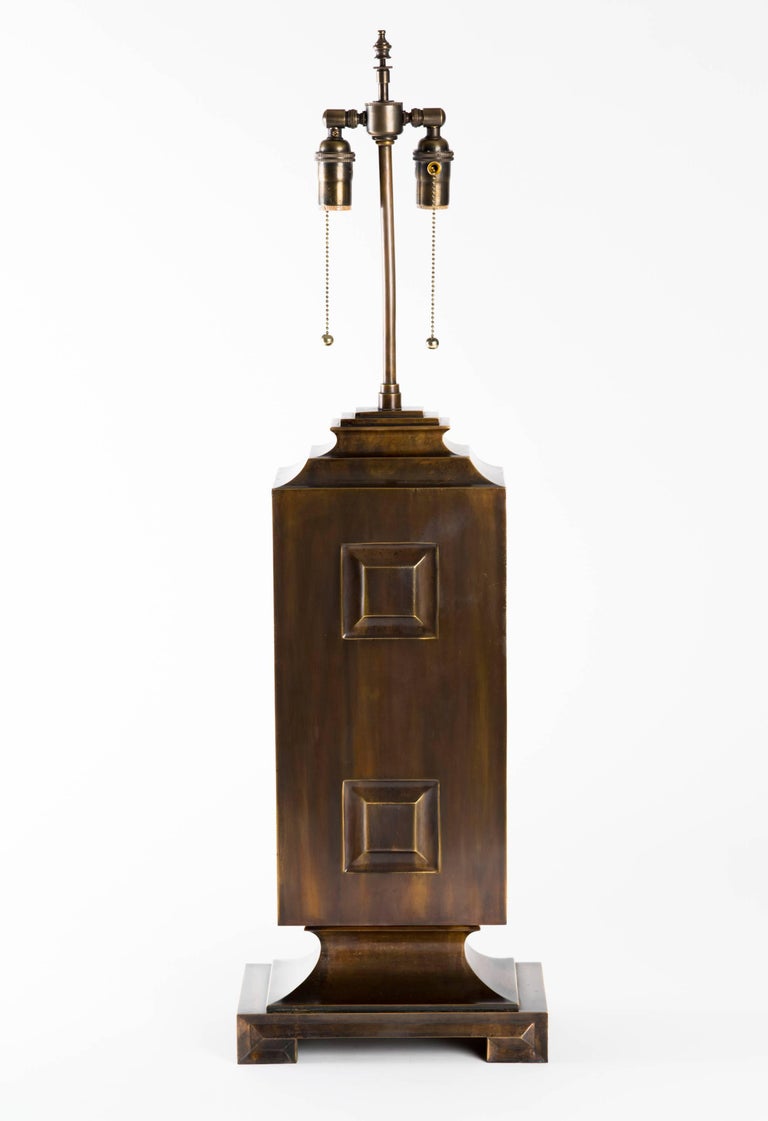 Monumental Patinated Brass Hollywood Regency Lamp For Sale 1