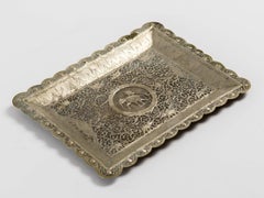 Antique Indian Mughal Motif Engraved Tin Serving Tray