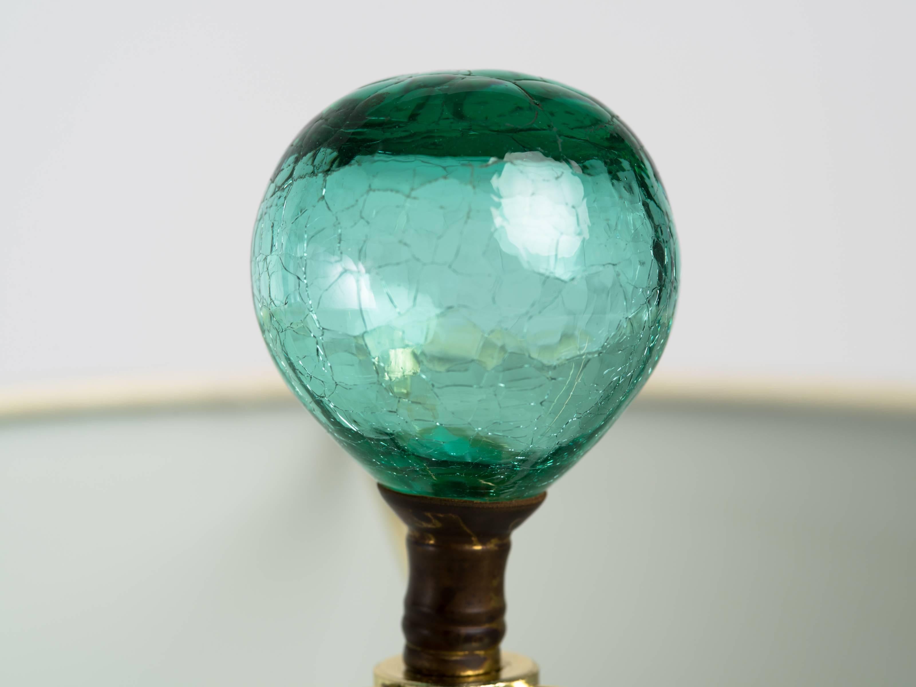 American Pair of Blenko 1950s Green Crackle Glass Lamps