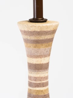 Italian 1950s Neutral Stripe Salt Glazed Ceramic Lamp