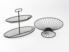 Raymor 1950s Black Wire Serving Stand and Bowl