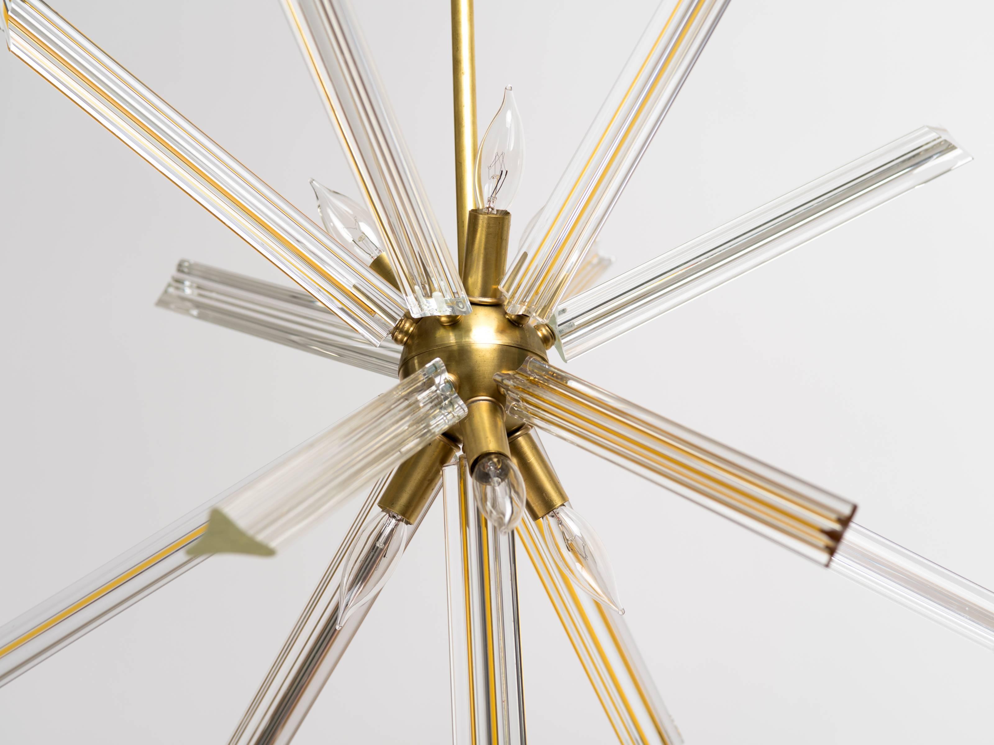 Mid-Century Modern Pair of Italian Triedi Crystal Prism Sputnik Chandeliers
