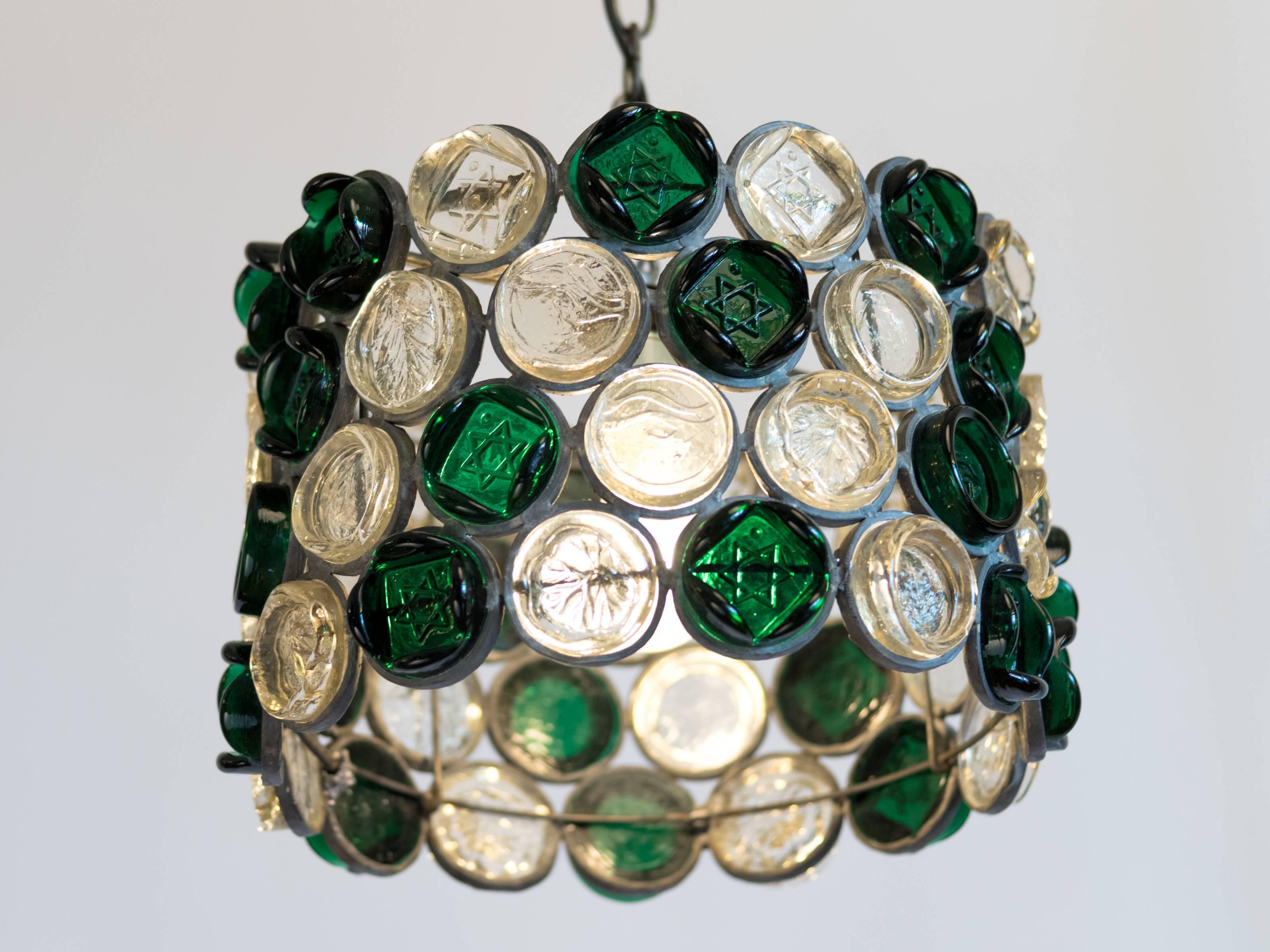 1960's Star Of David Glass Disc Judaica Sculpture Chandelier In Good Condition For Sale In New York, NY