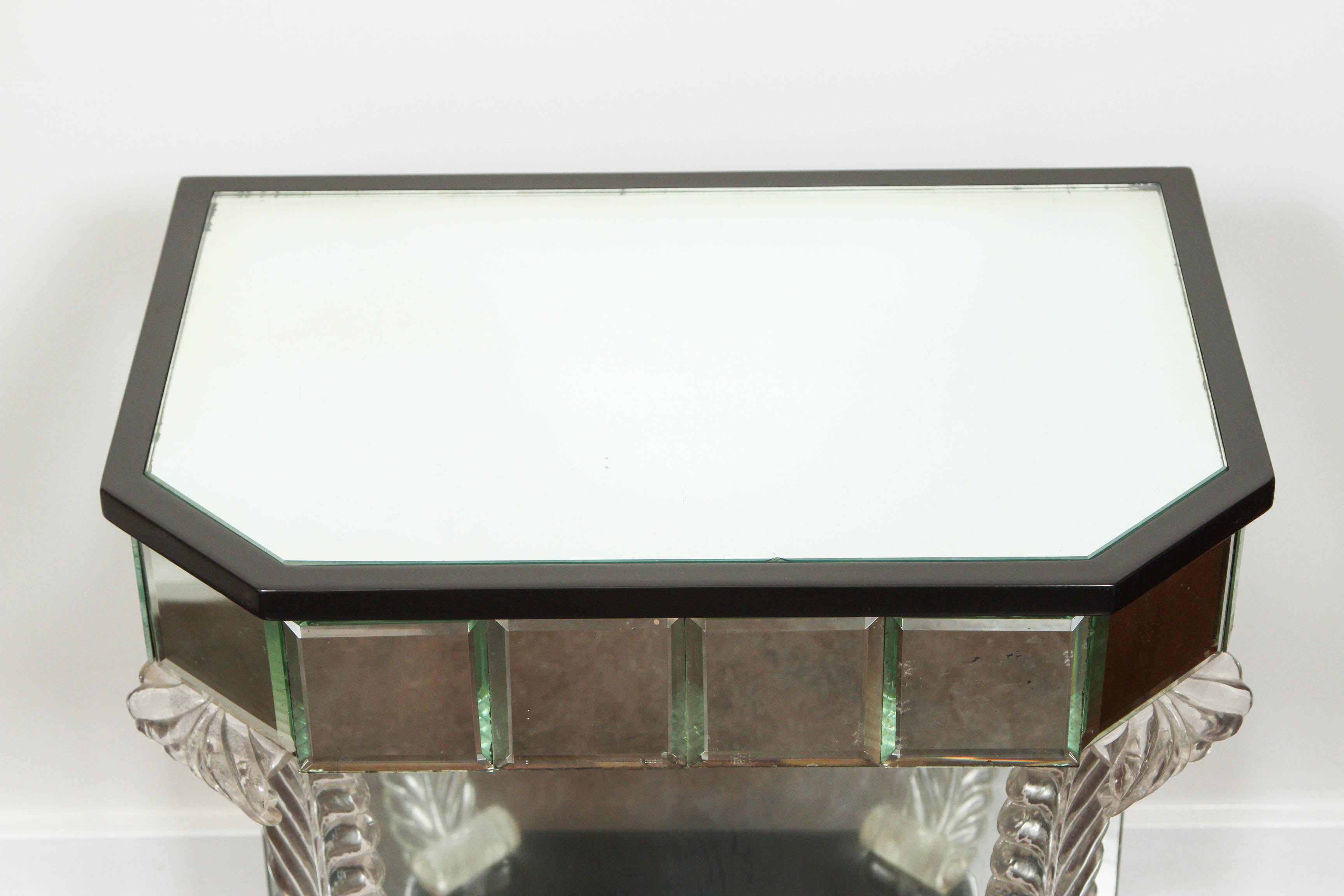 Vintage Grosfeld House side table with mirror, cast lucite, and ebonized finish, c. 1940.
  