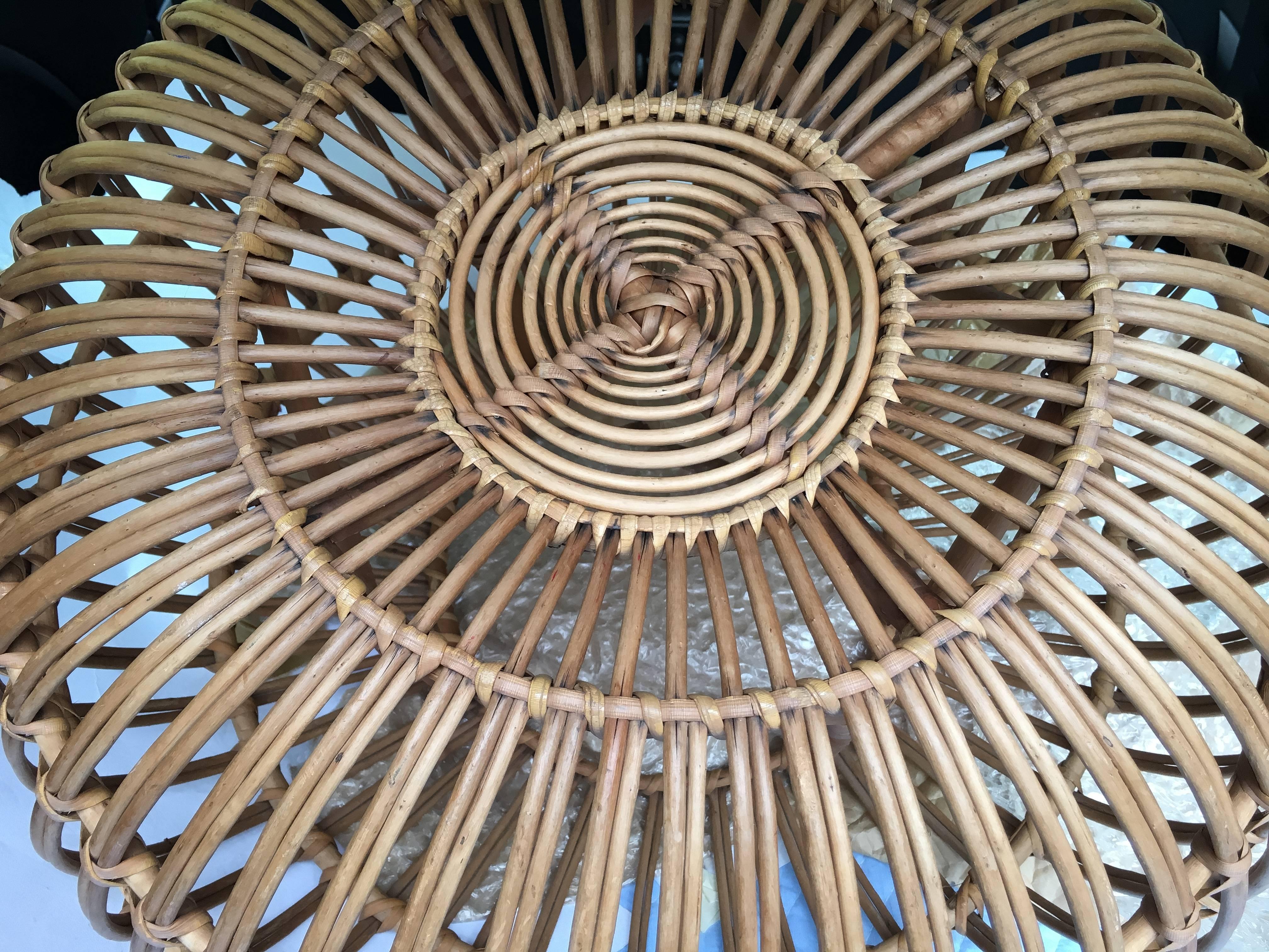 Woven Round Rattan Ottoman, Italian, circa 1960 For Sale