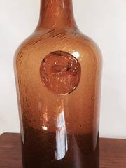 Large Erik Hoglund Amber Glass Bottle with Cat Motif, Swedish, 1960s