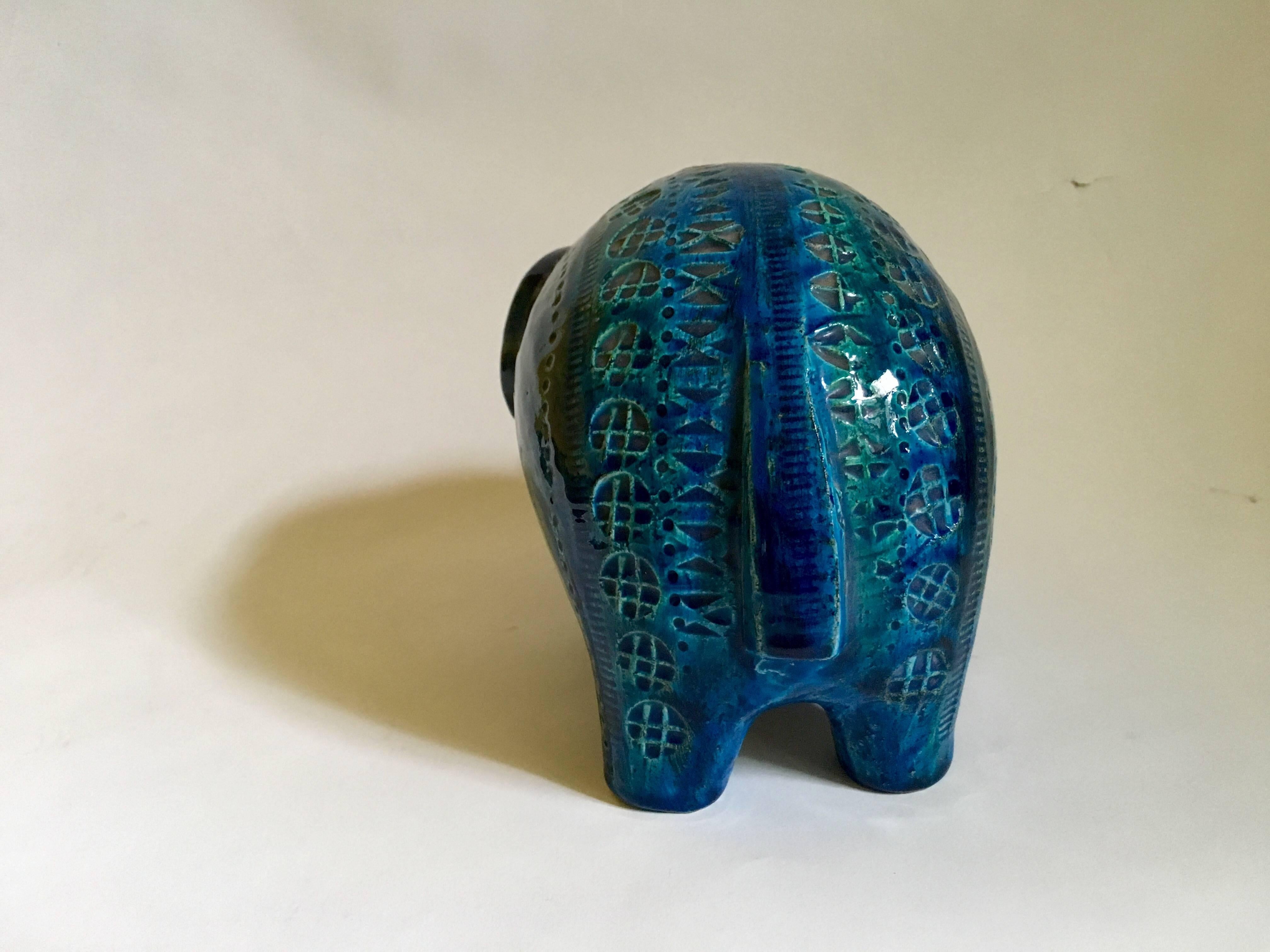 Mid-Century Modern Rimini Blue Bitossi Pottery Elephant, Italian, circa 1965