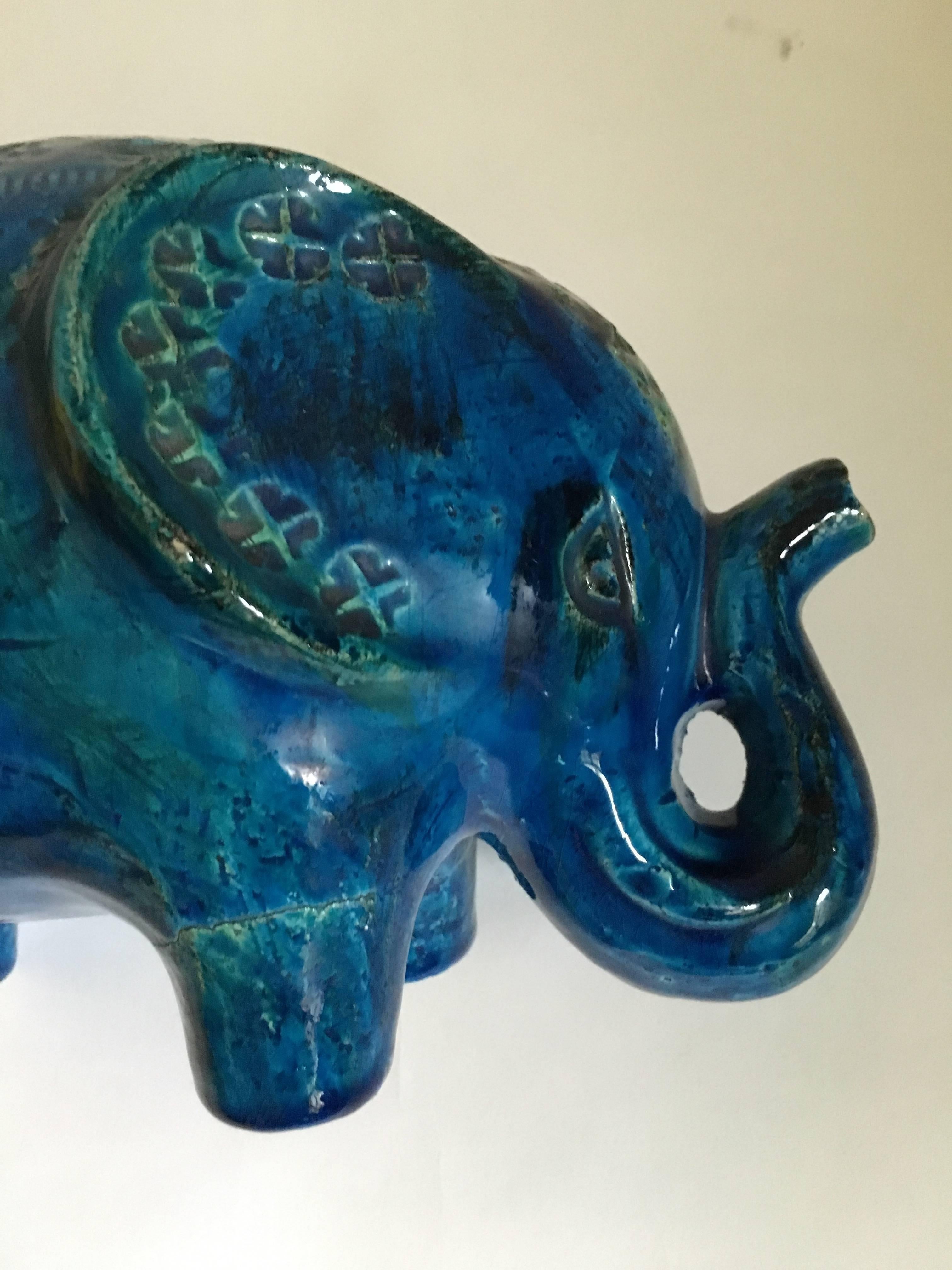 Hand-Carved Rimini Blue Bitossi Pottery Elephant, Italian, circa 1965