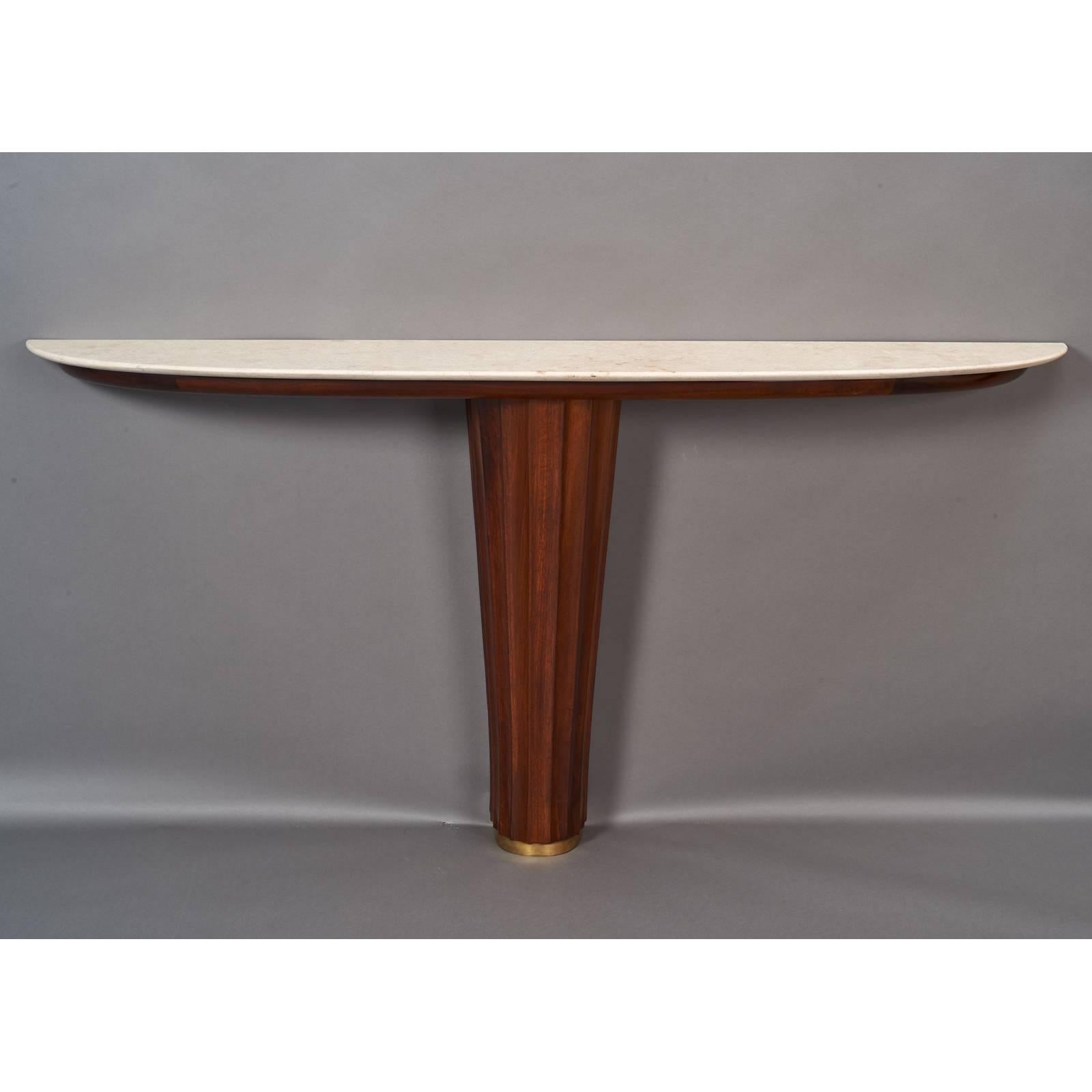 Mid-Century Modern An Italian Fluted Mahogany Tapering Pedestal Console, 1940s