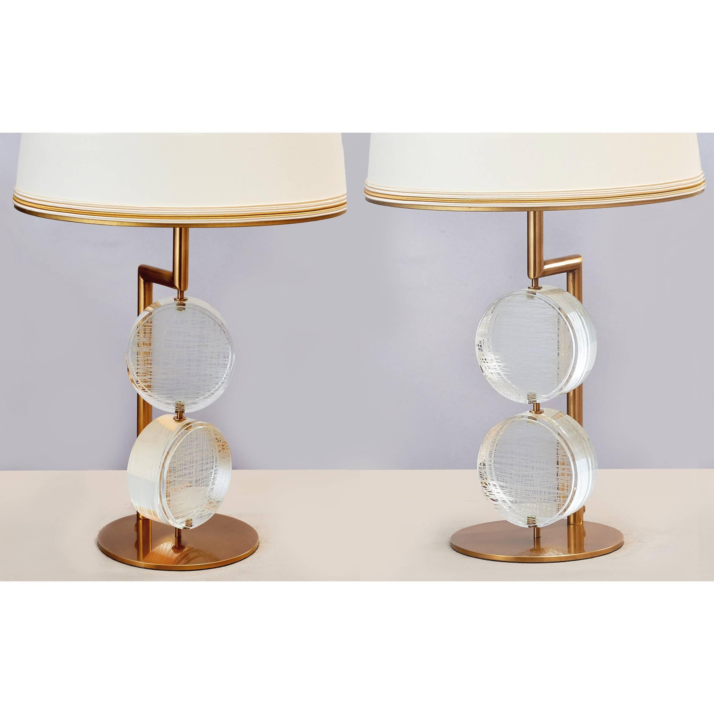 Limited Edition Pair of Etched Glass Lamps by Roberto Rida 1
