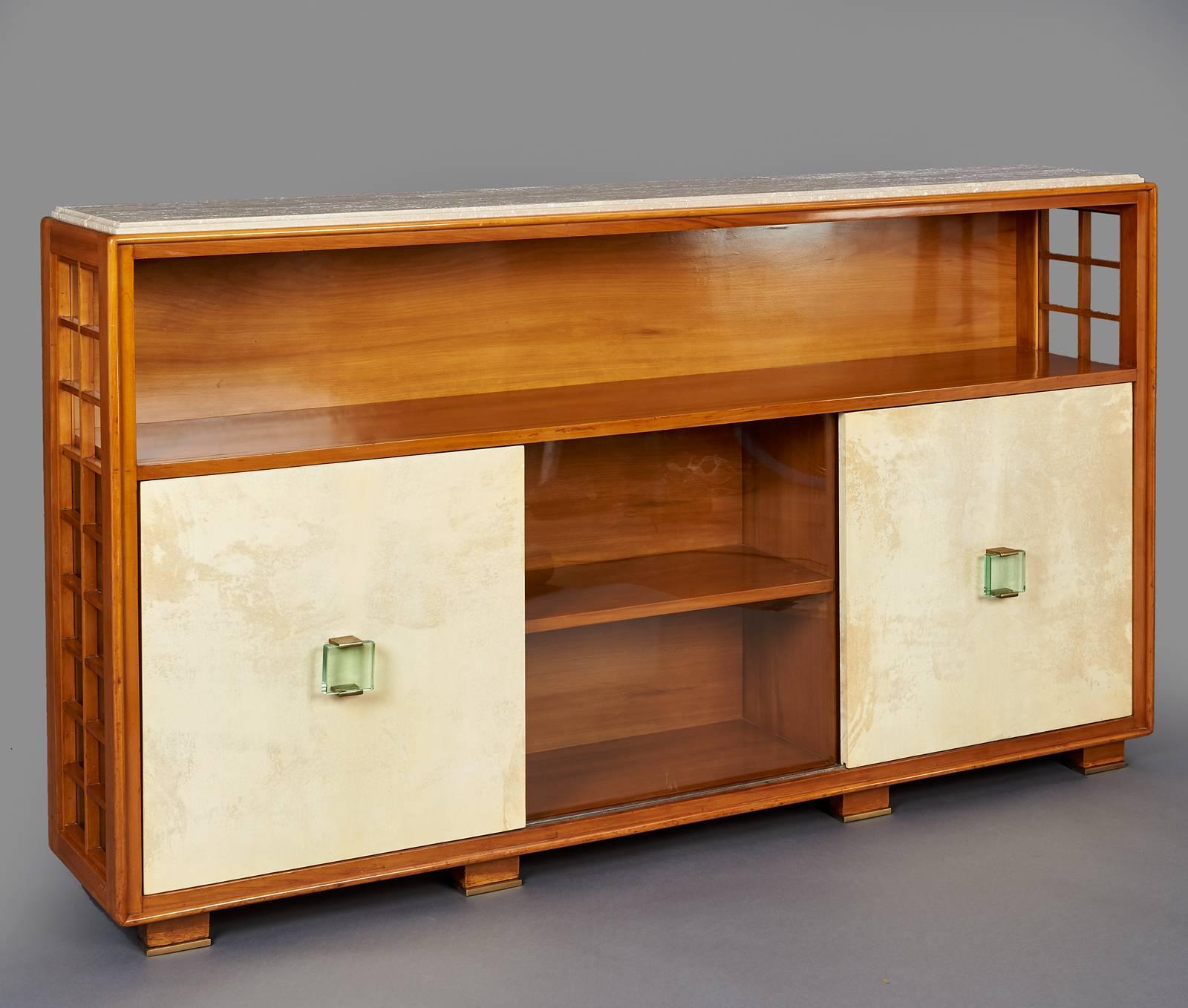 Mid-20th Century Architectural 1950s Walnut and Parchment Cabinet Attributed to Borsani