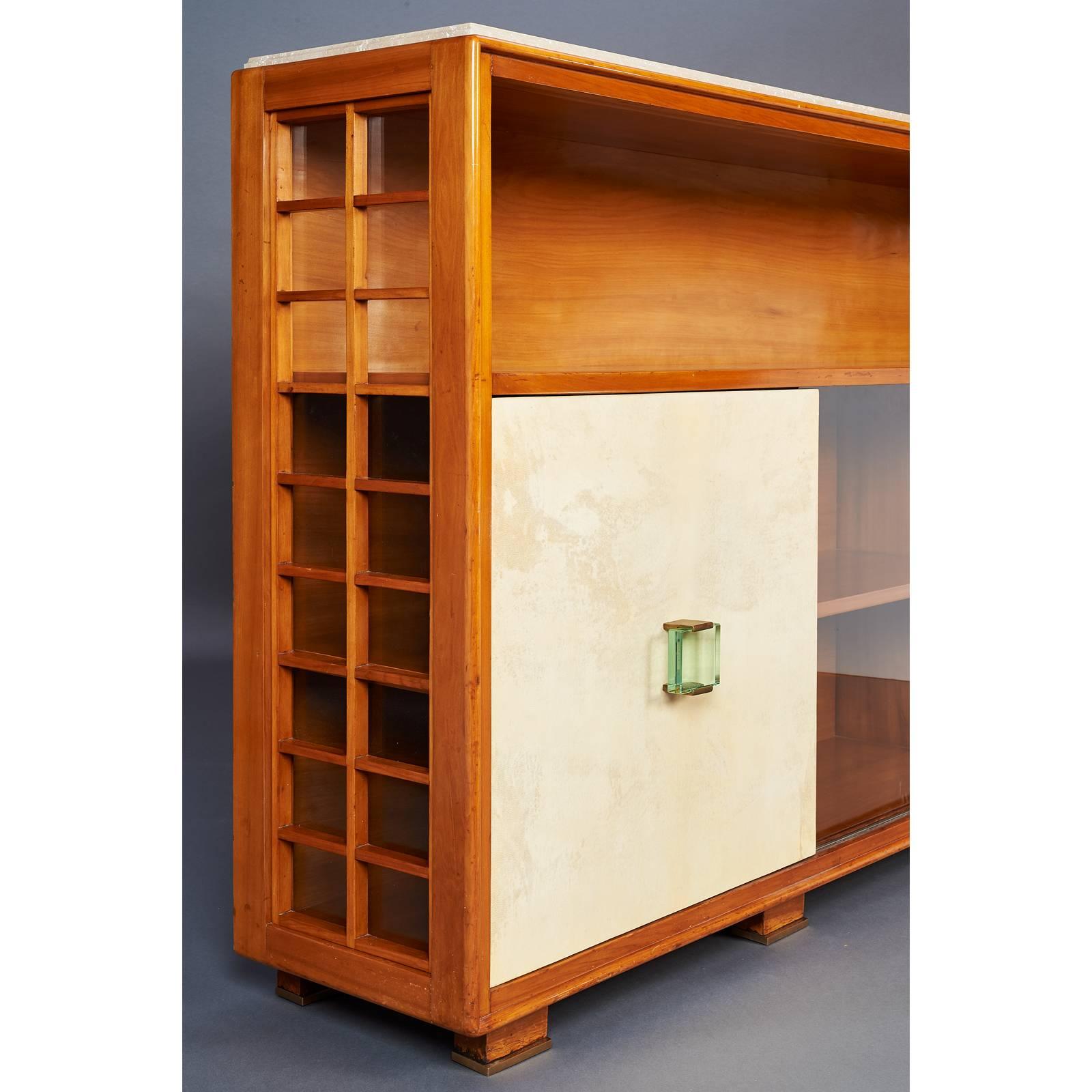 Mid-Century Modern Architectural 1950s Walnut and Parchment Cabinet Attributed to Borsani
