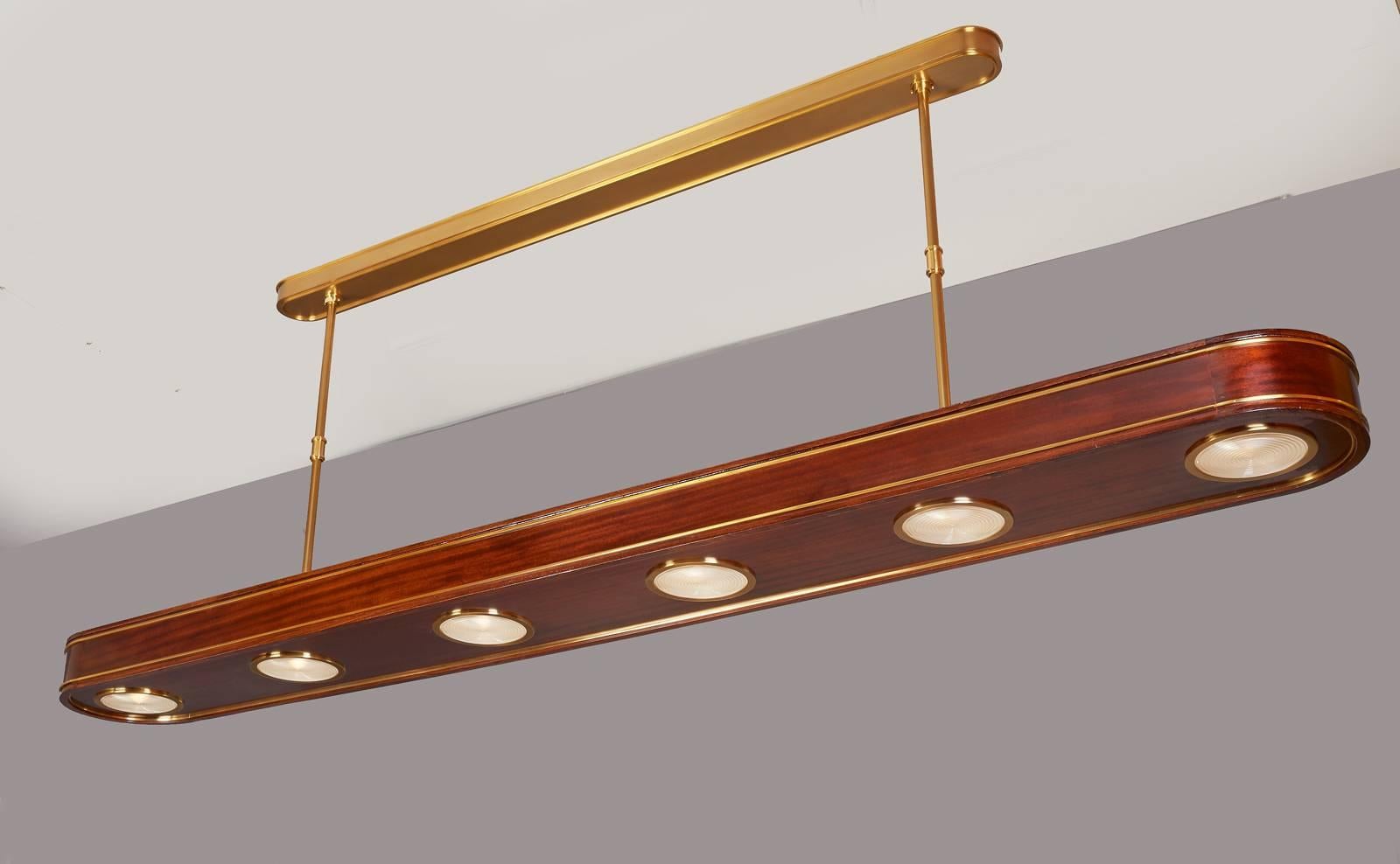 Mid-20th Century Important Oval Mahogany and Bronze 1950s Chandelier