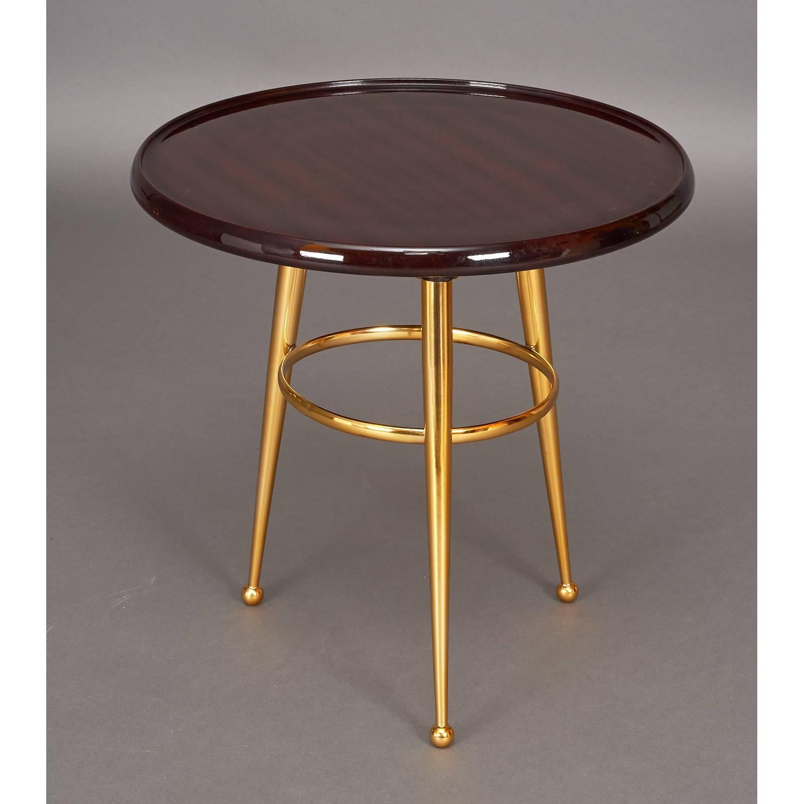 Mid-Century Modern Pair of Mahogany Topped Brass 1950s Side Tables