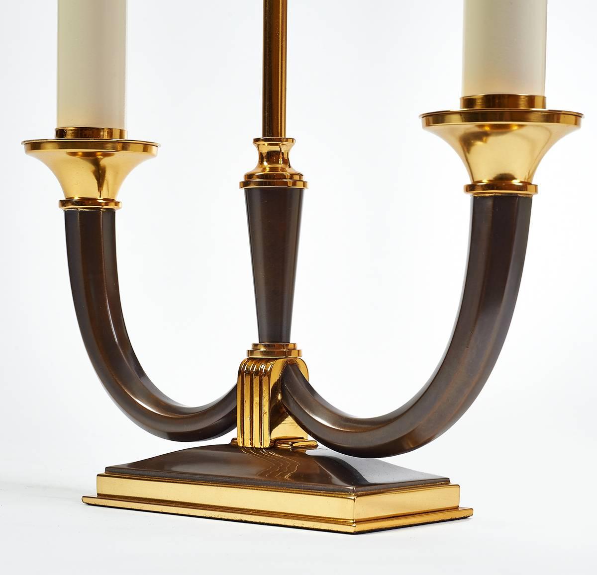 Elegant Pair of Faceted Bronze Lamps by Genet Michon In Excellent Condition In New York, NY