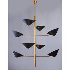 Stunning Tall Pendant Chandelier in Brass and Enameled Metal