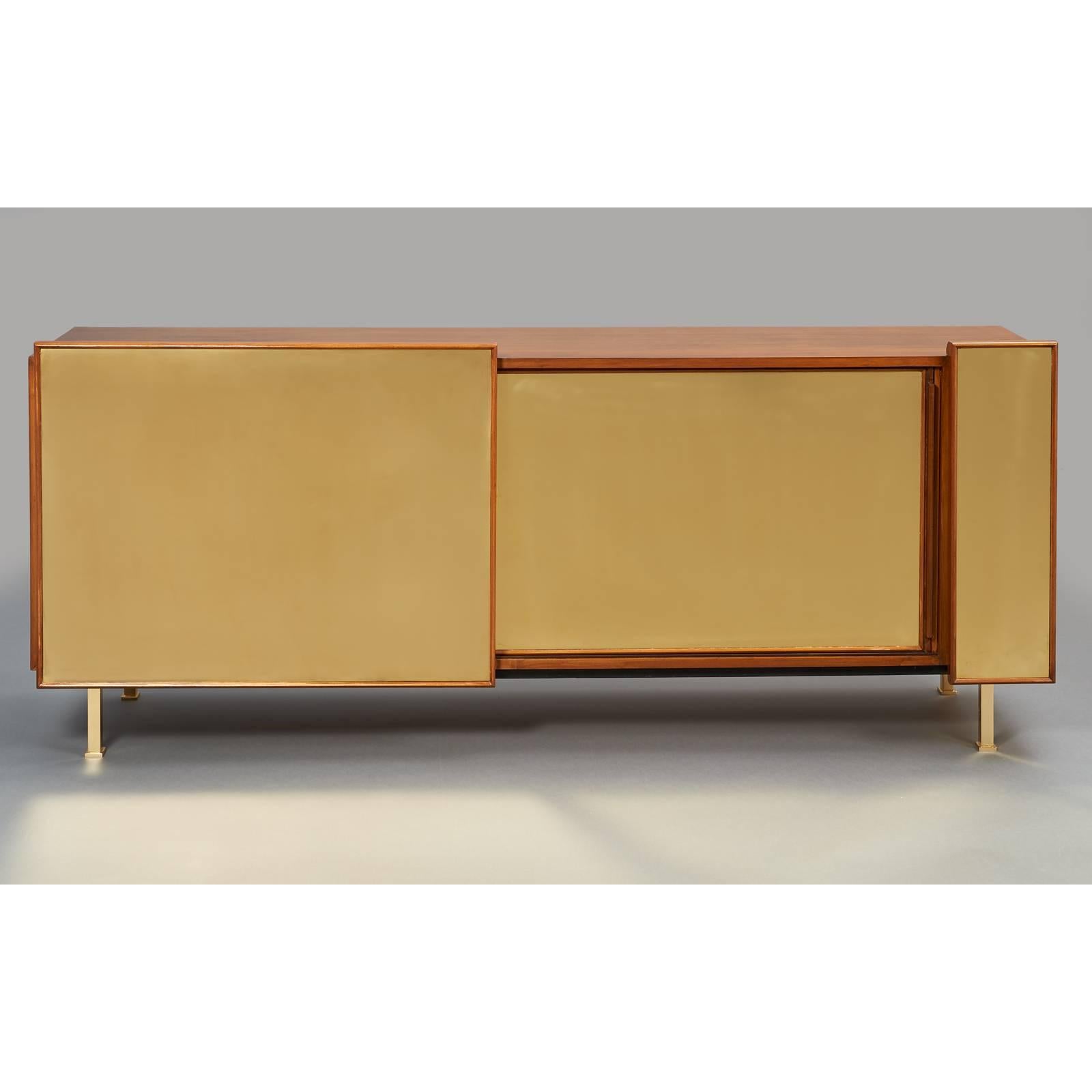 Mid-Century Modern Architectural Asymmetrical Cabinet in Reflective Polished Brass, France, 1970s
