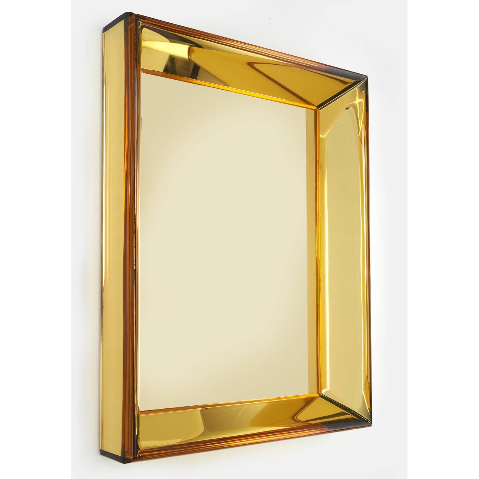 Mid-Century Modern Magnificent Golden Yellow Glass Mirror by Roberto Rida