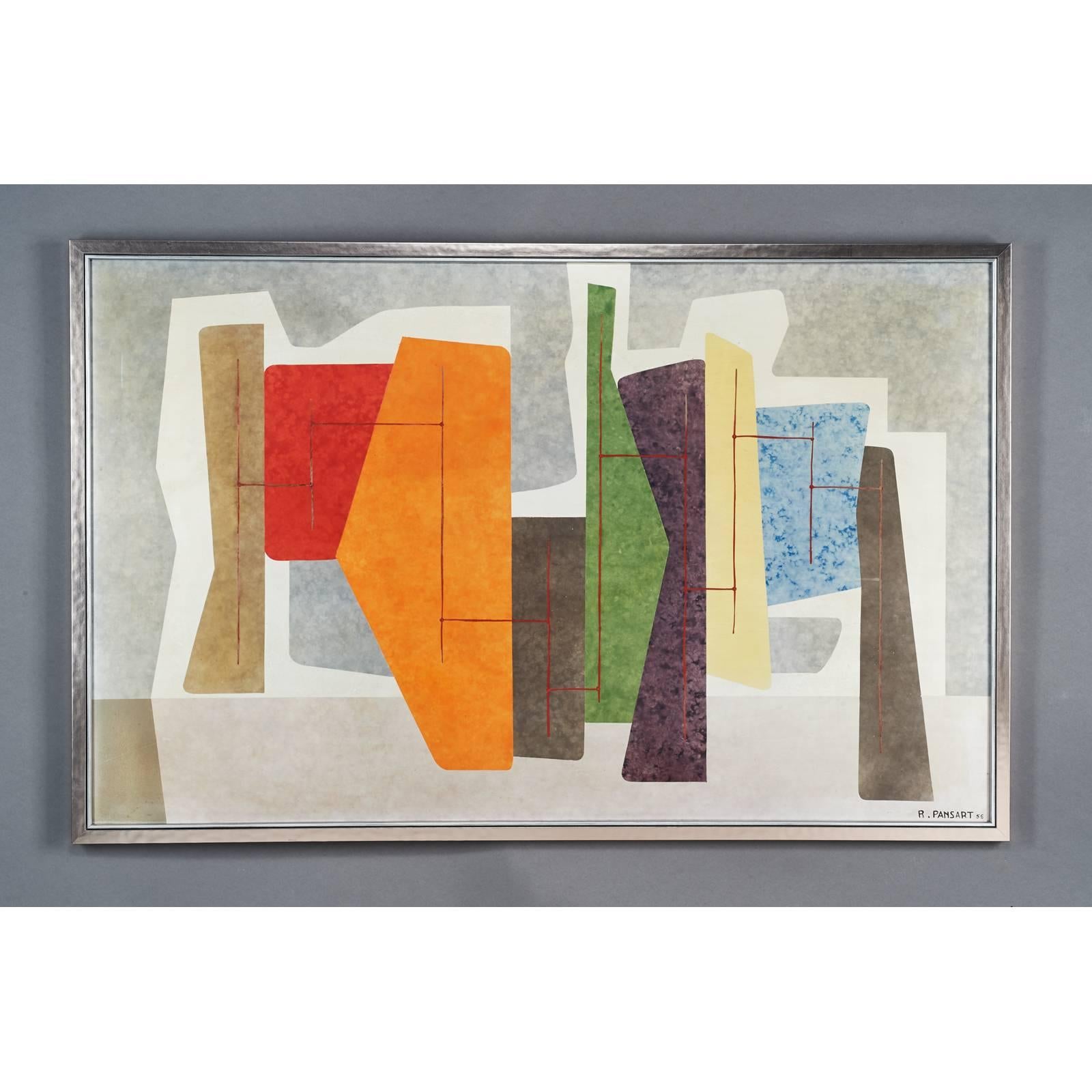 ROBERT PANSART ( 1909-1973 )
Untitled, Abstract composition
Mixed media on aluminium
Signed, dated 
France, 1956
47 W x 30 H framed

Bibliography: 