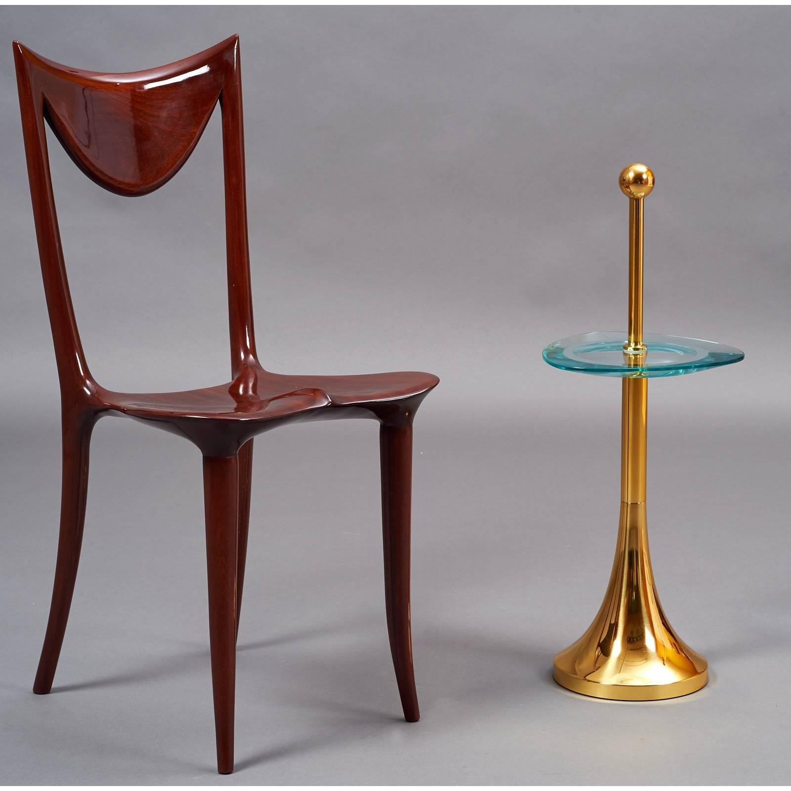Italian Pedestal Glass Side Table in the Style of Fontana Arte, 1970s