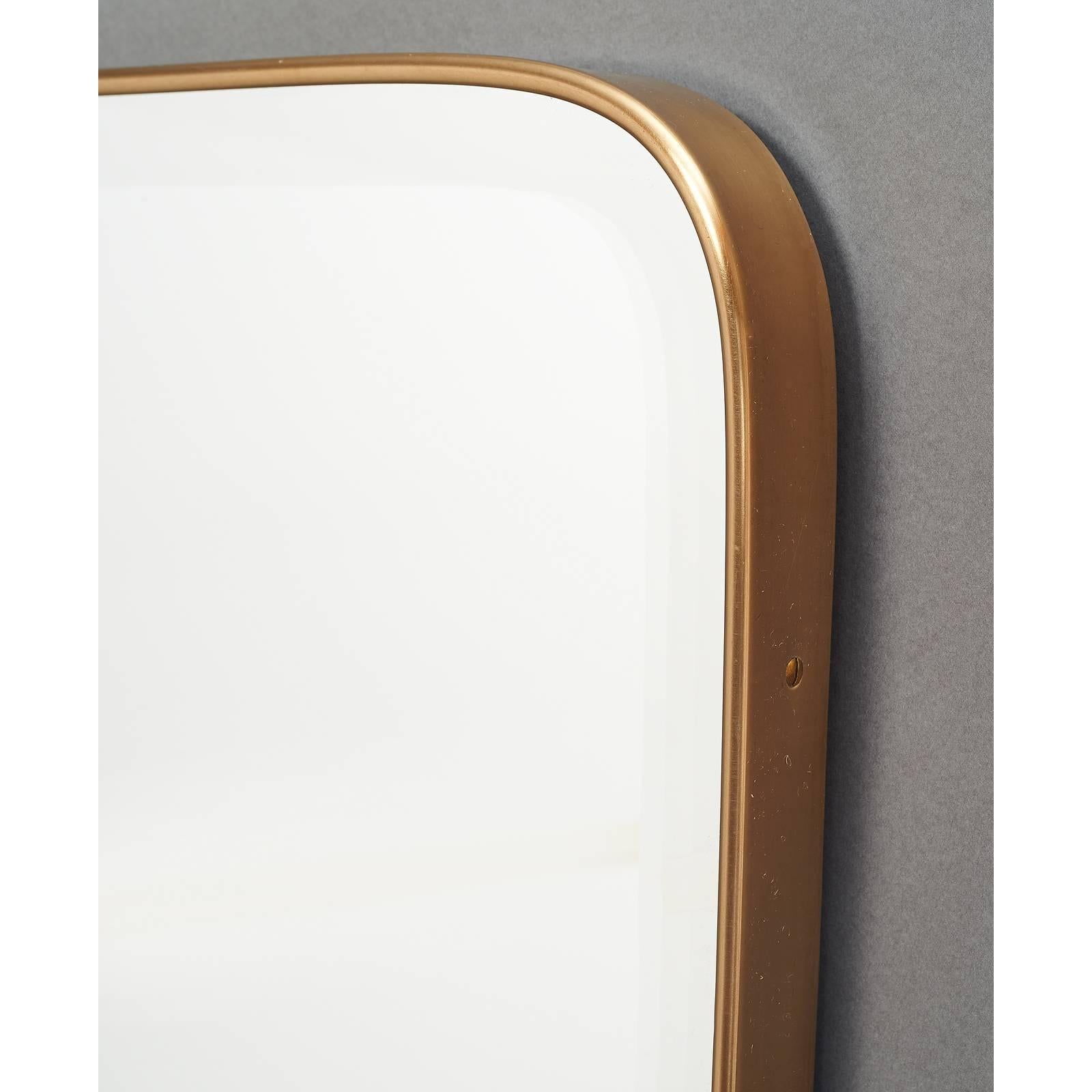 Mid-Century Modern Large Tapered and Shaped Horizontal Brass Mirror, Italy , 1950s