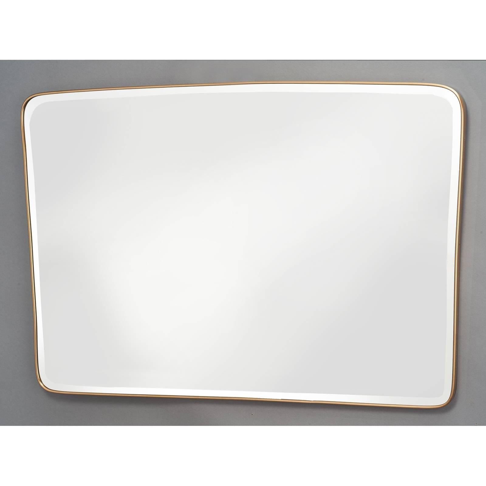 Italian Large Tapered and Shaped Horizontal Brass Mirror, Italy , 1950s